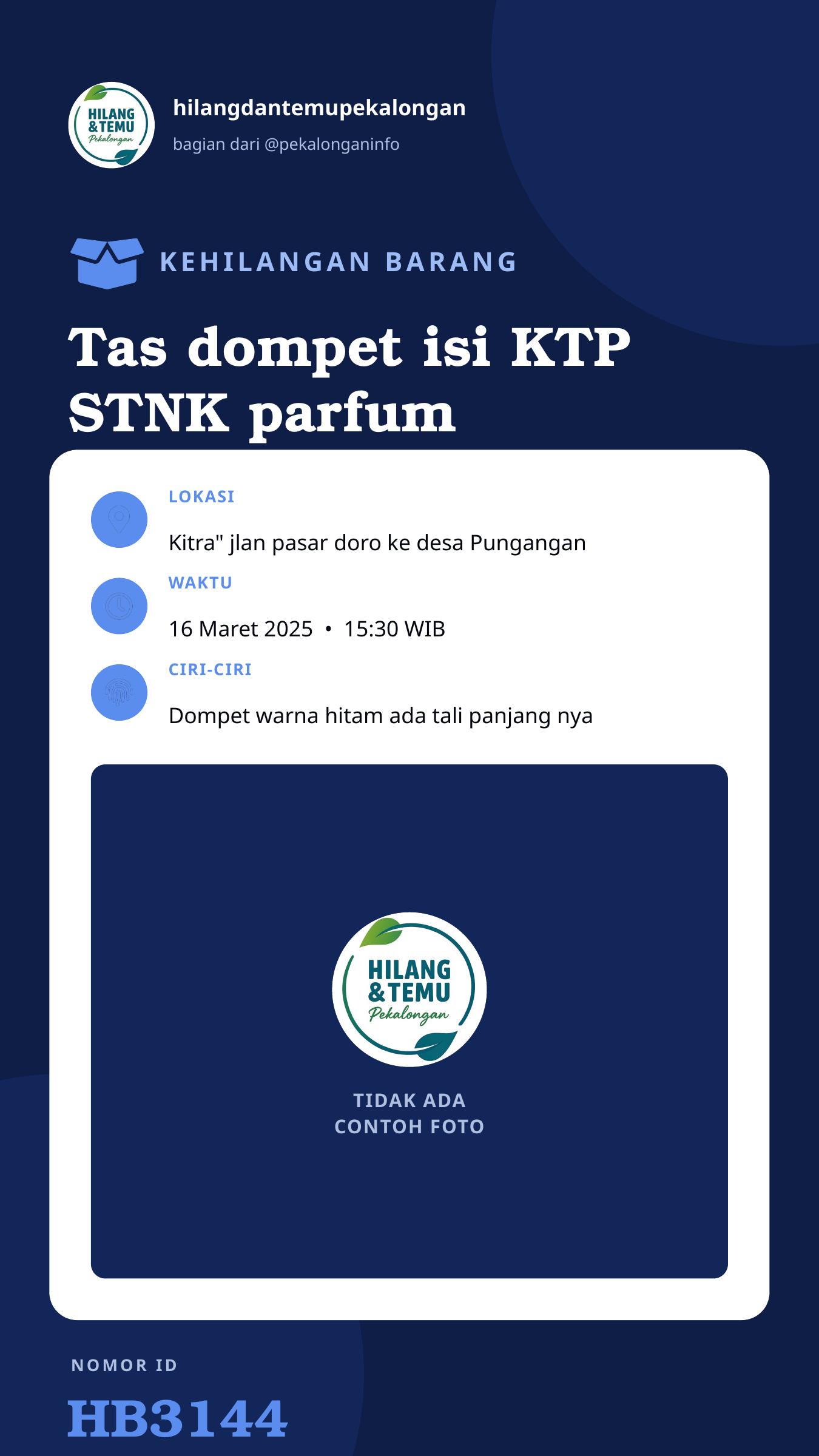 Story 9:16 laporan Tas dompet isi KTP STNK parfum dan uang 200rb