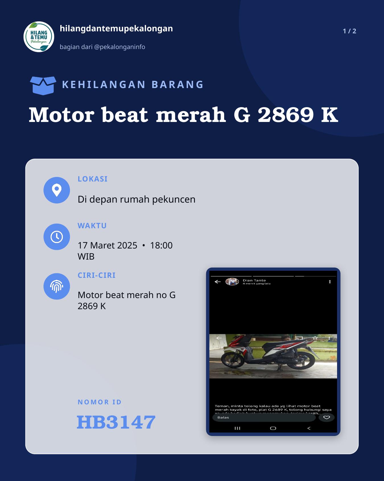 Slide 1 laporan Motor beat merah G 2869 K
