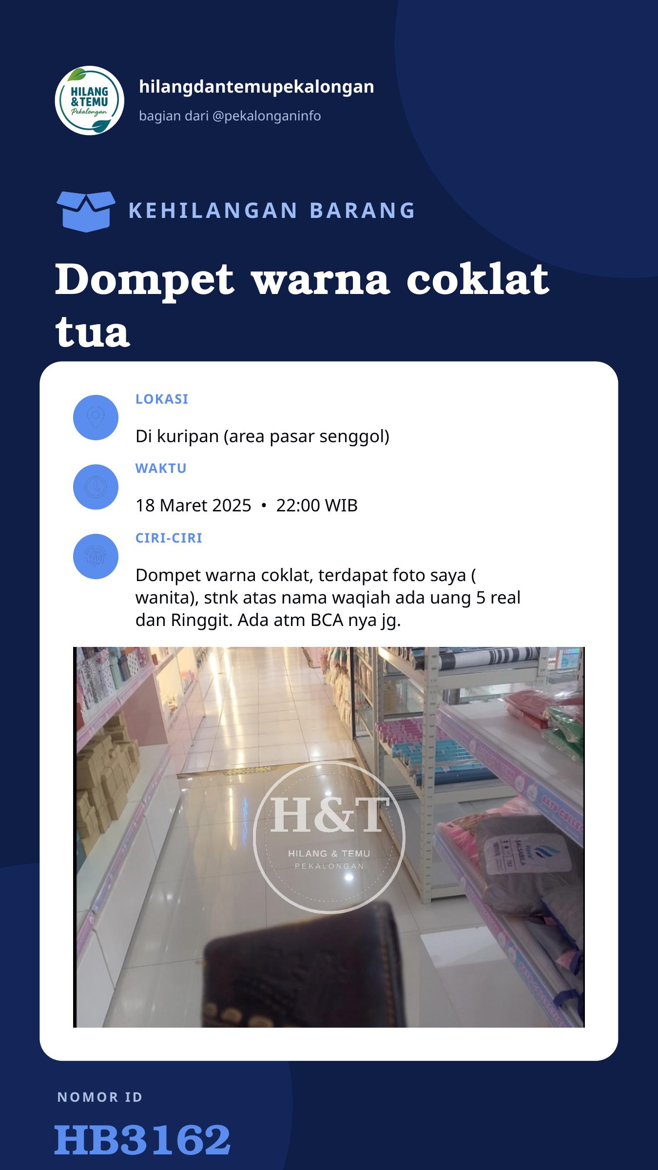 Story 9:16 laporan Dompet warna coklat tua