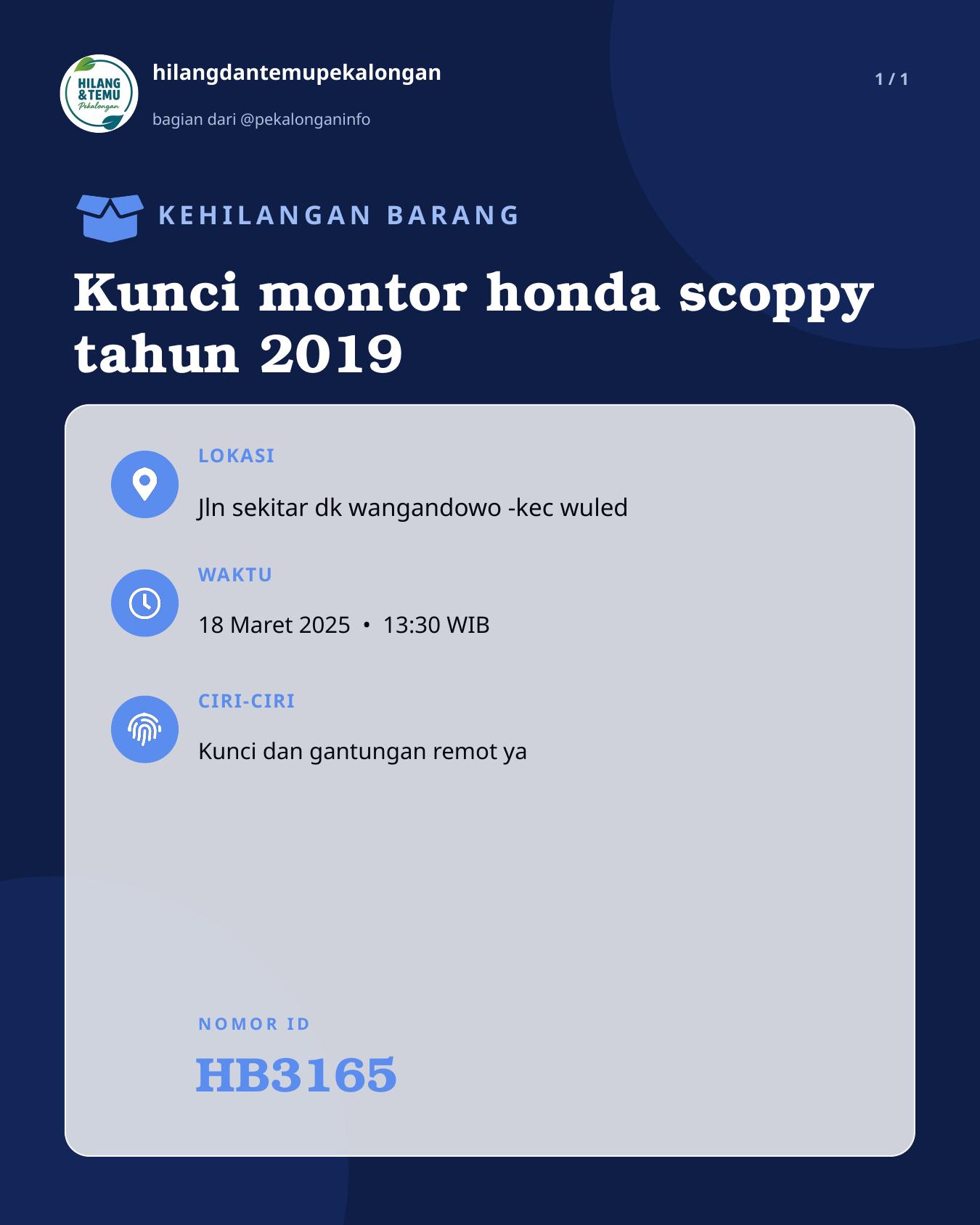 Slide laporan Kunci montor honda scoppy tahun 2019 (HB3165)