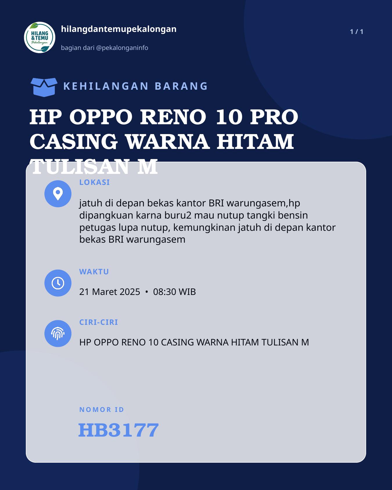 Slide laporan HP OPPO RENO 10 PRO CASING WARNA HITAM TULISAN M (HB3177)
