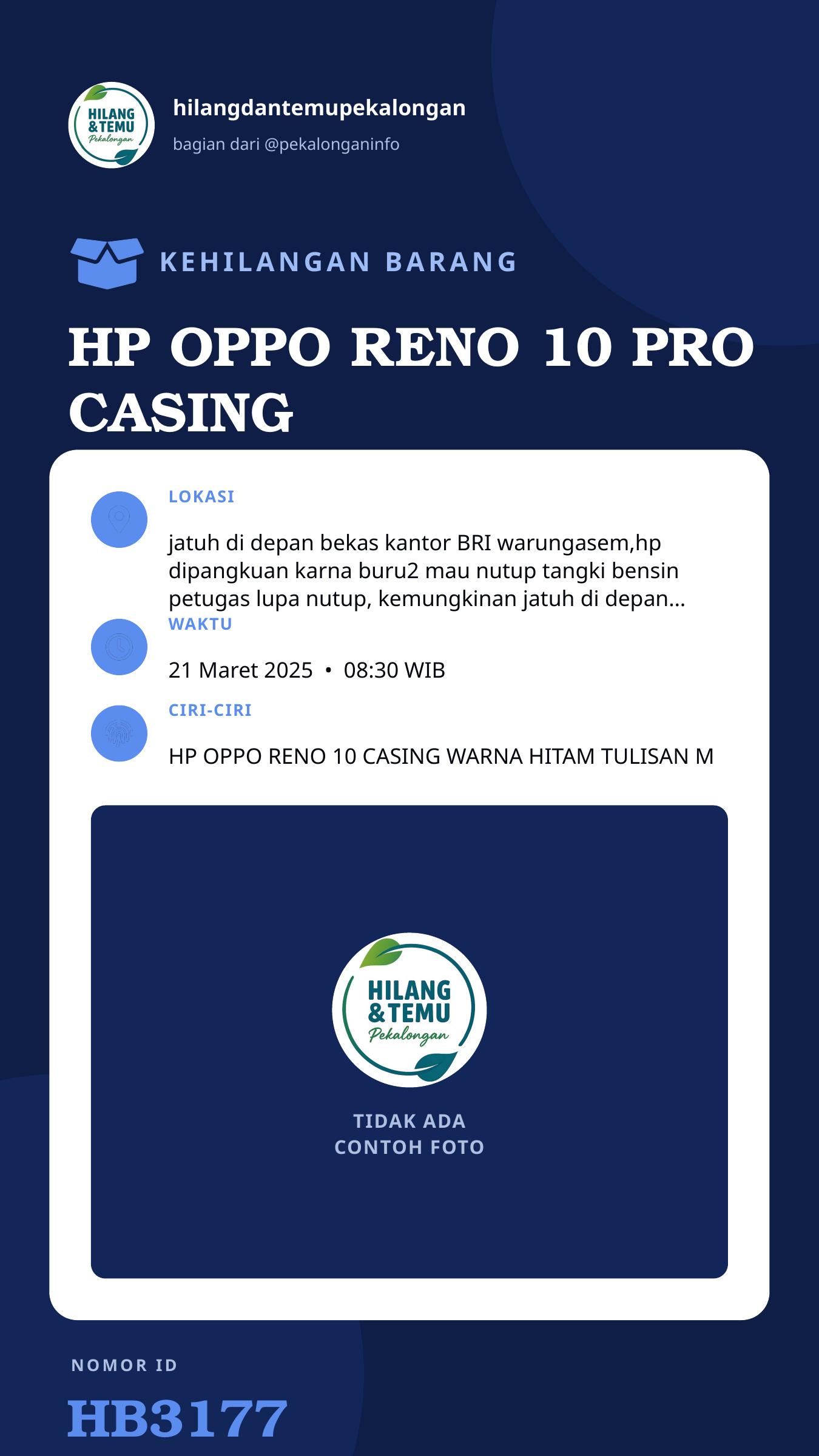 Story 9:16 laporan HP OPPO RENO 10 PRO CASING WARNA HITAM TULISAN M