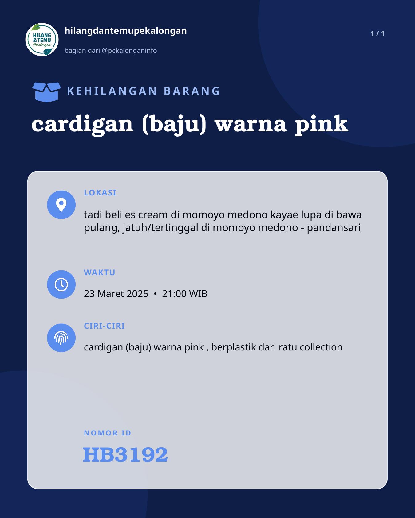 Slide laporan cardigan (baju) warna pink (HB3192)