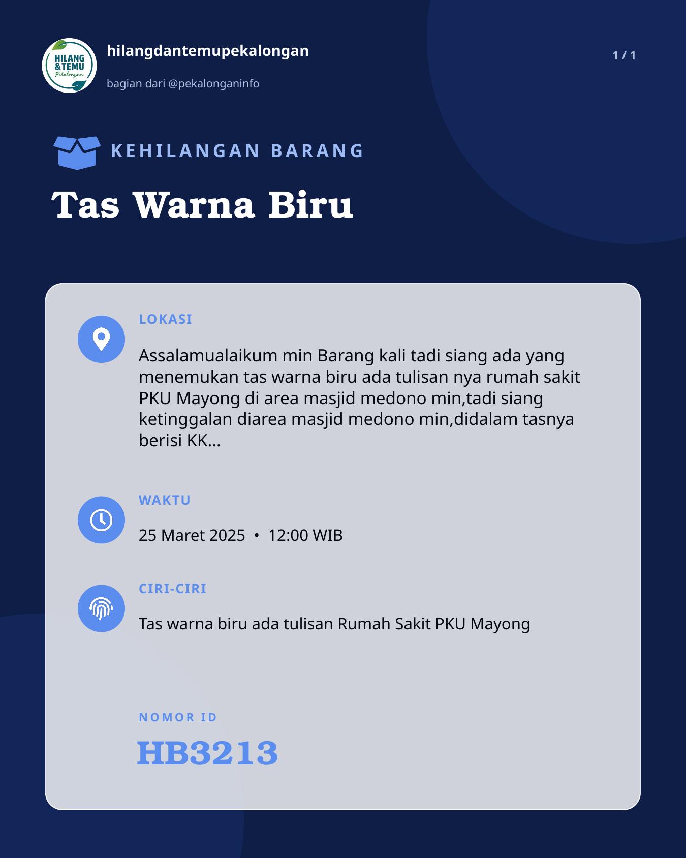 Slide laporan Tas Warna Biru (HB3213)