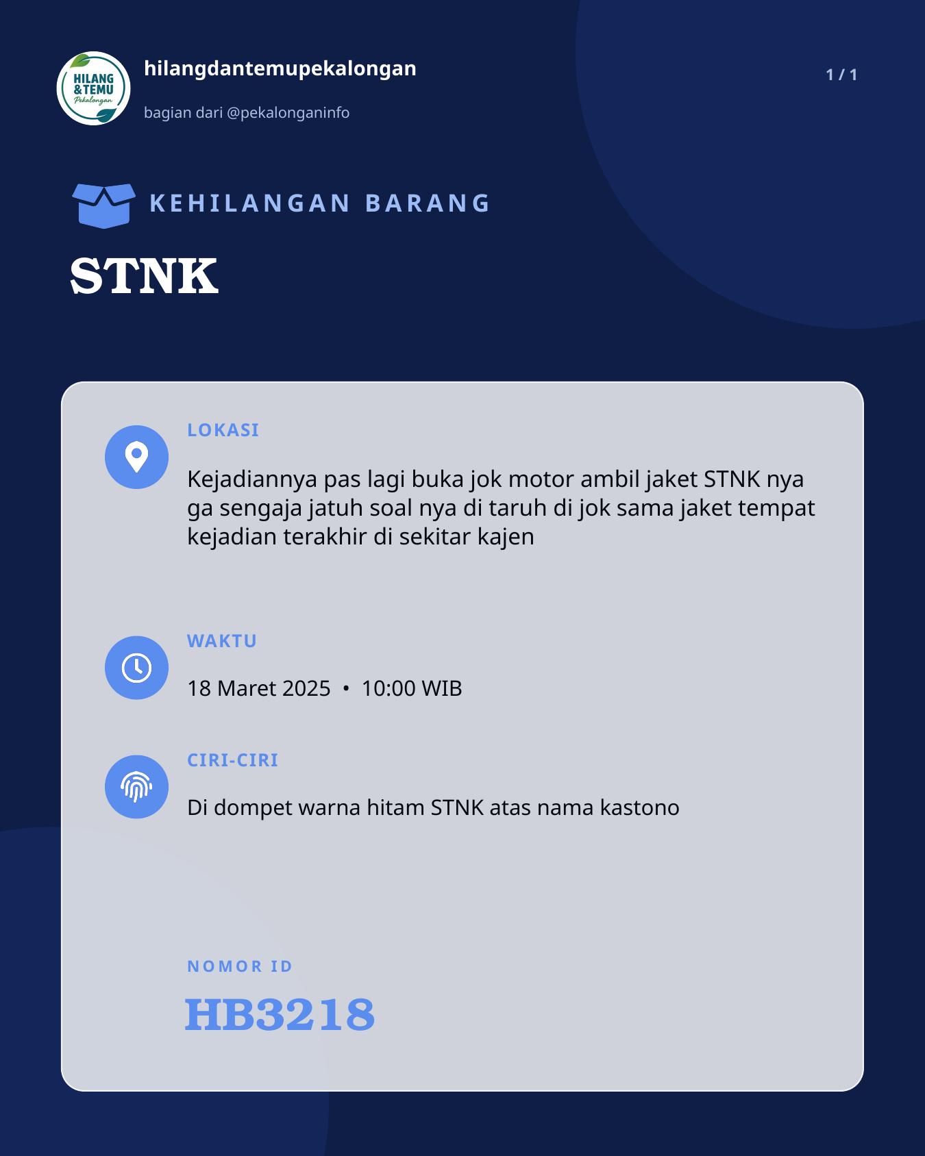Slide laporan STNK (HB3218)