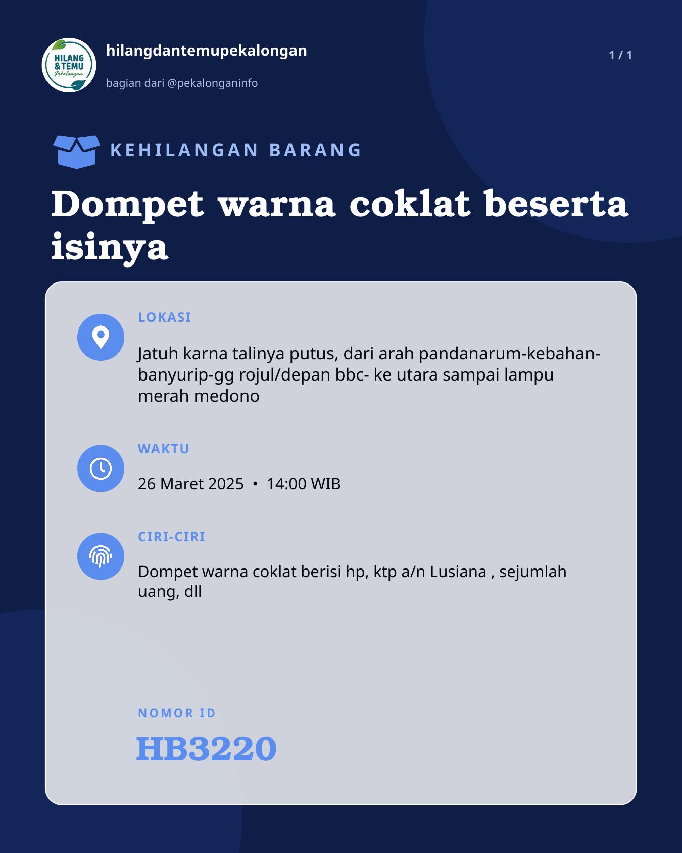 Slide laporan Dompet warna coklat beserta isinya (HB3220)
