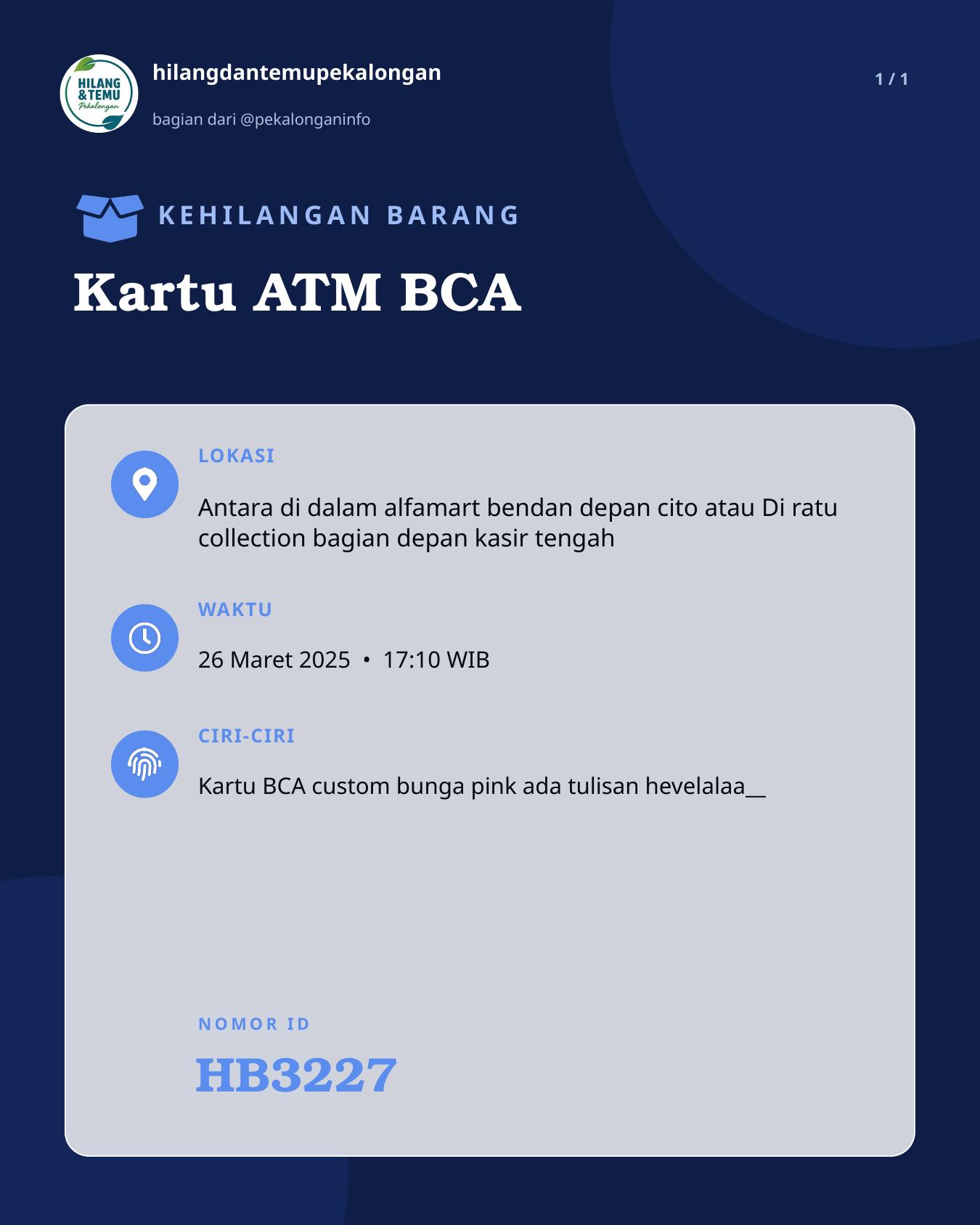 Slide laporan Kartu ATM BCA (HB3227)