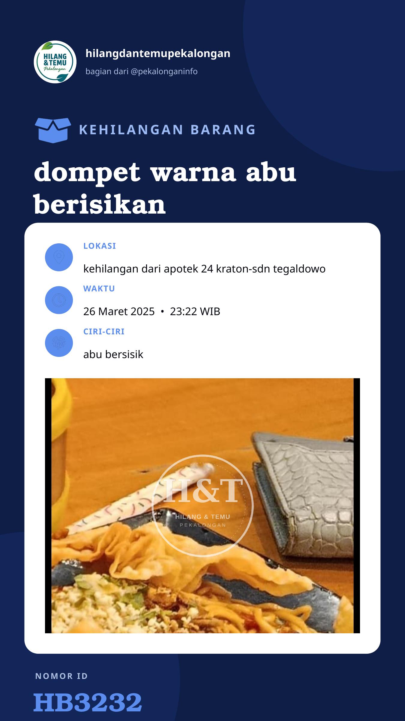 Story 9:16 laporan dompet warna abu berisikan atm,ktp,pkh dan surat" penting