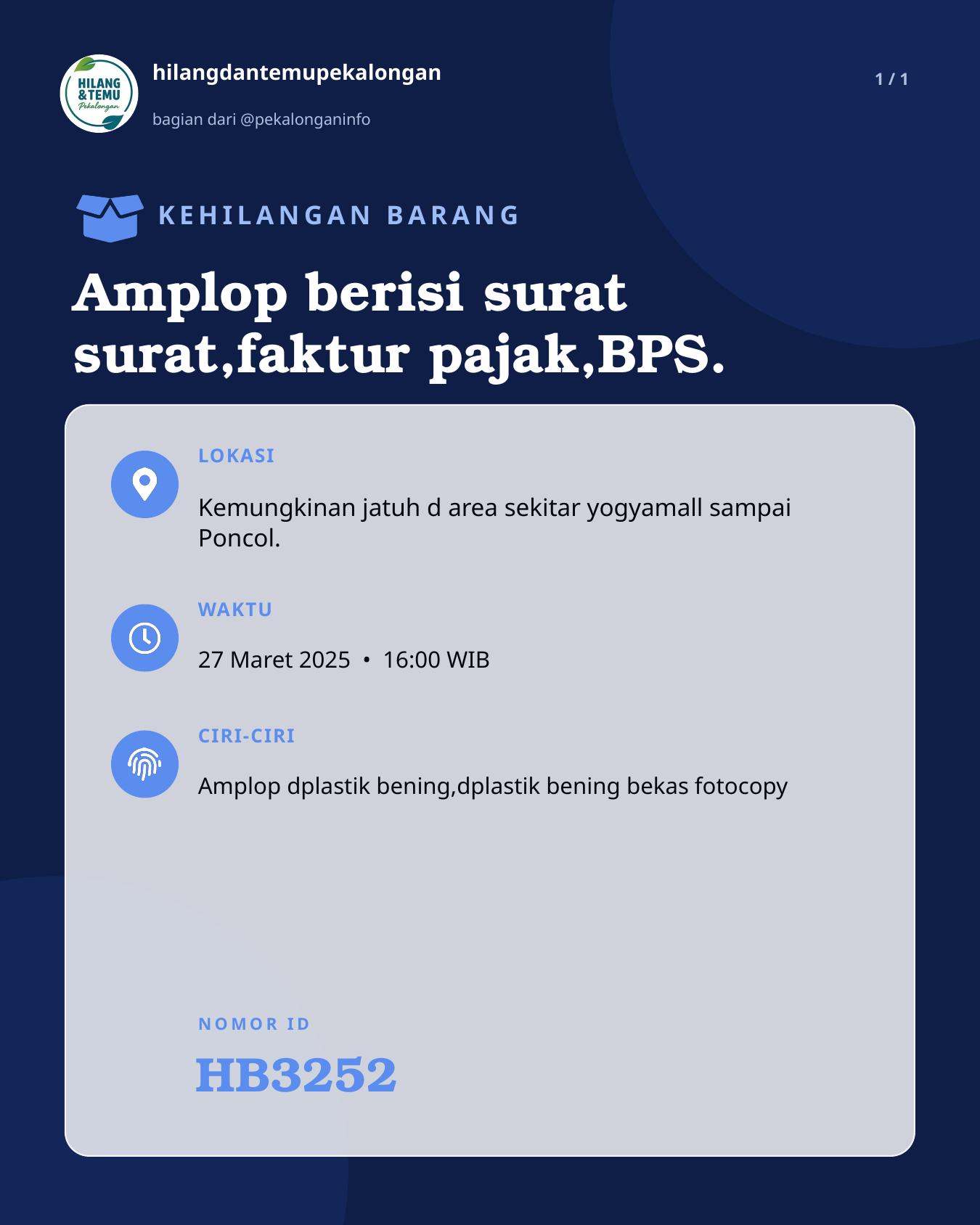 Slide laporan Amplop berisi surat surat,faktur pajak,BPS. (HB3252)