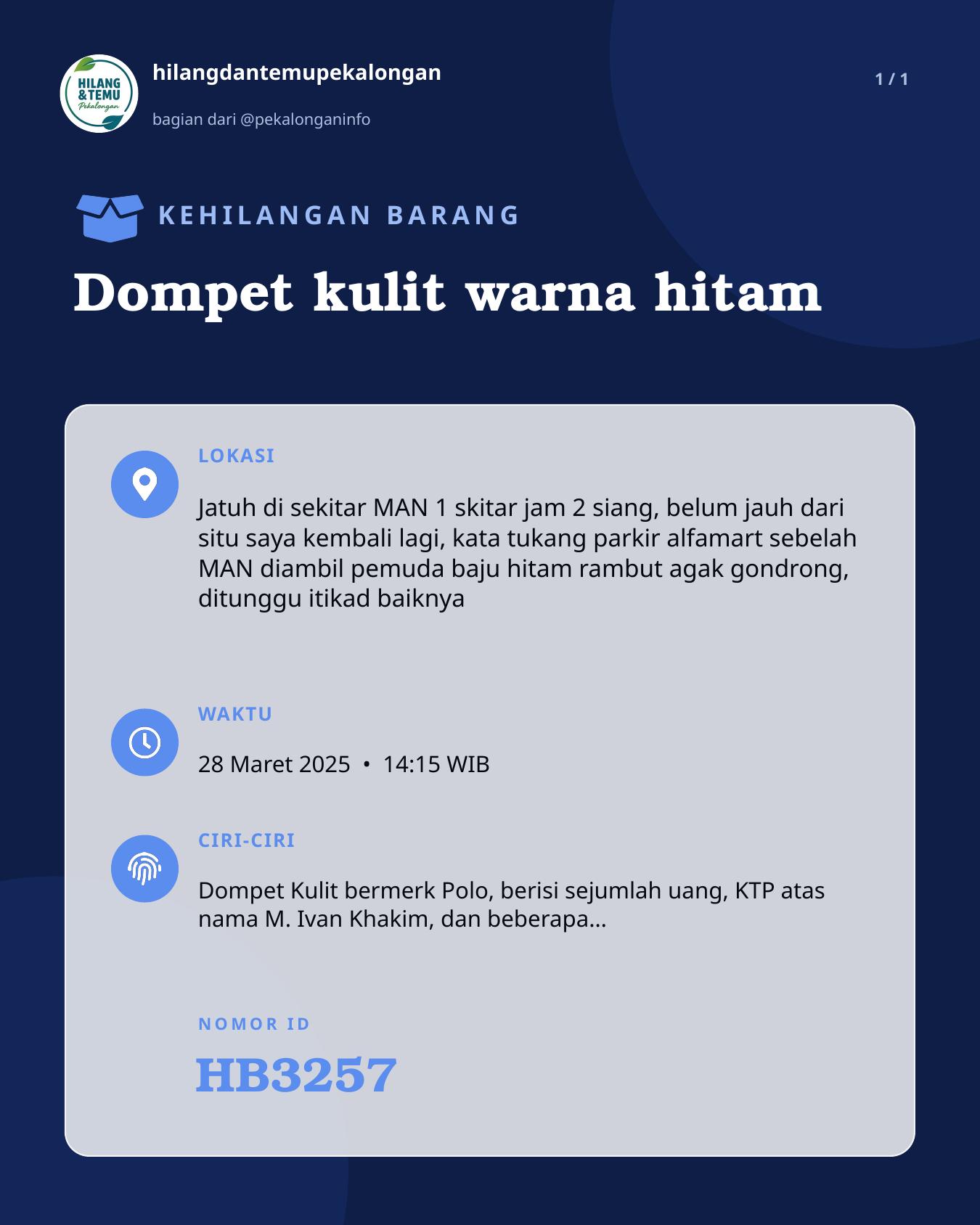 Slide laporan Dompet kulit warna hitam (HB3257)