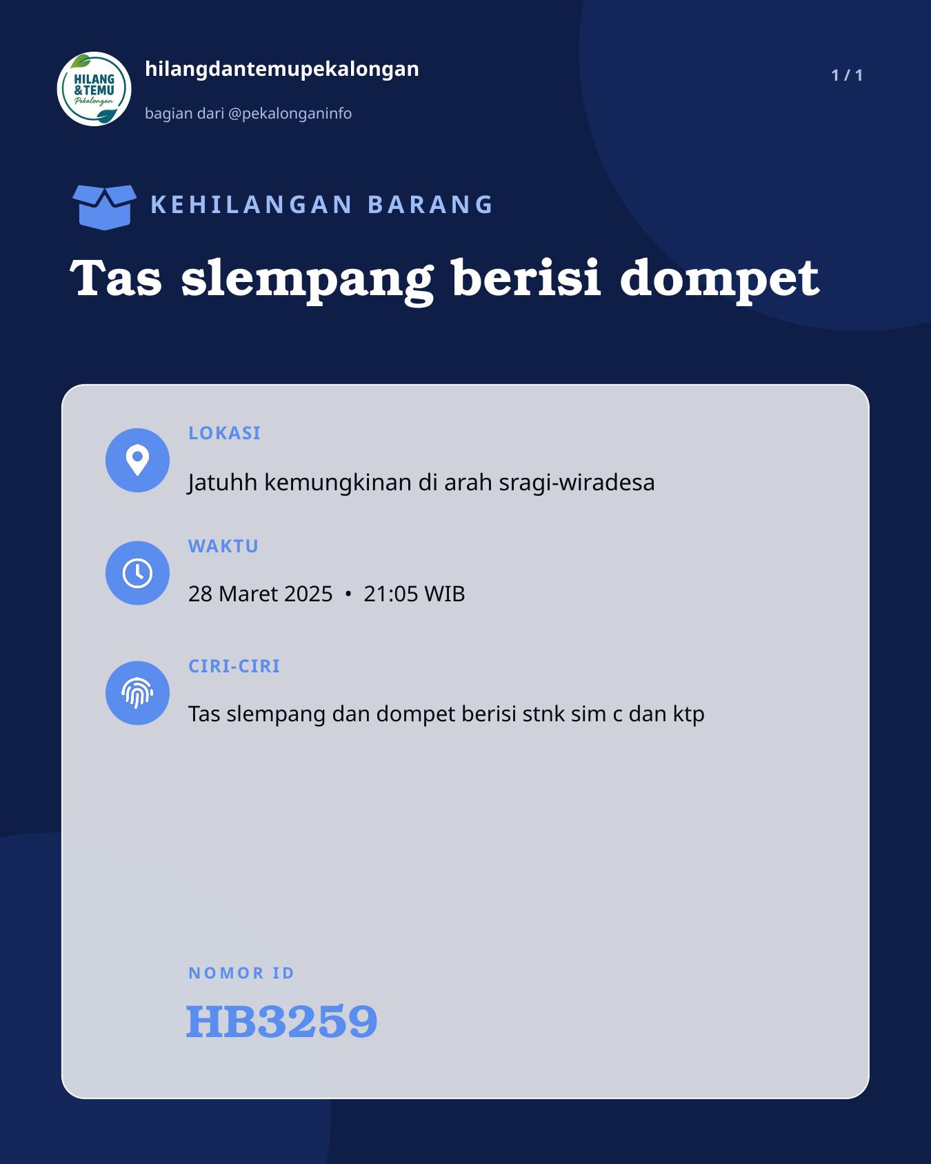 Slide laporan Tas slempang berisi dompet (HB3259)