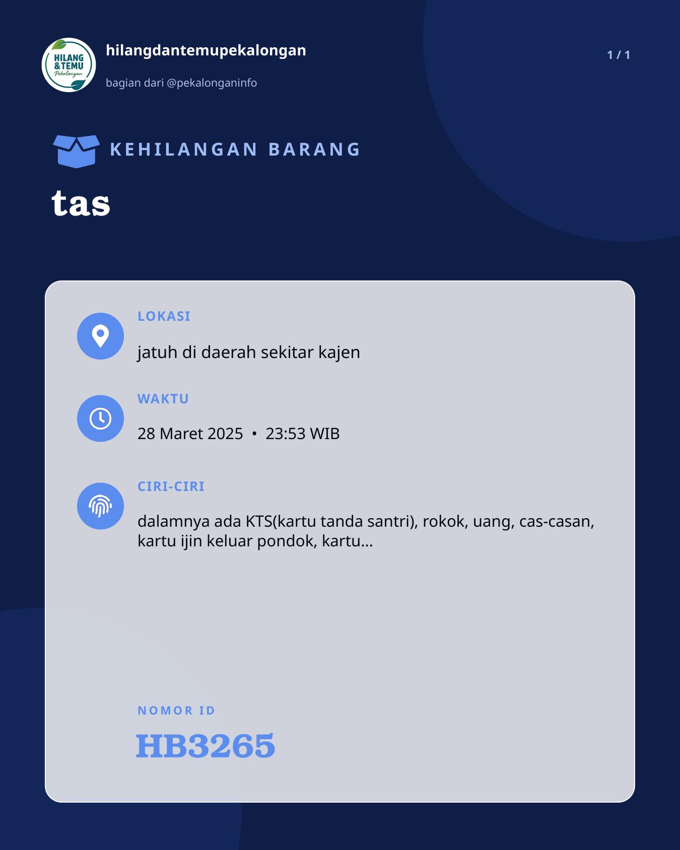 Slide laporan tas (HB3265)
