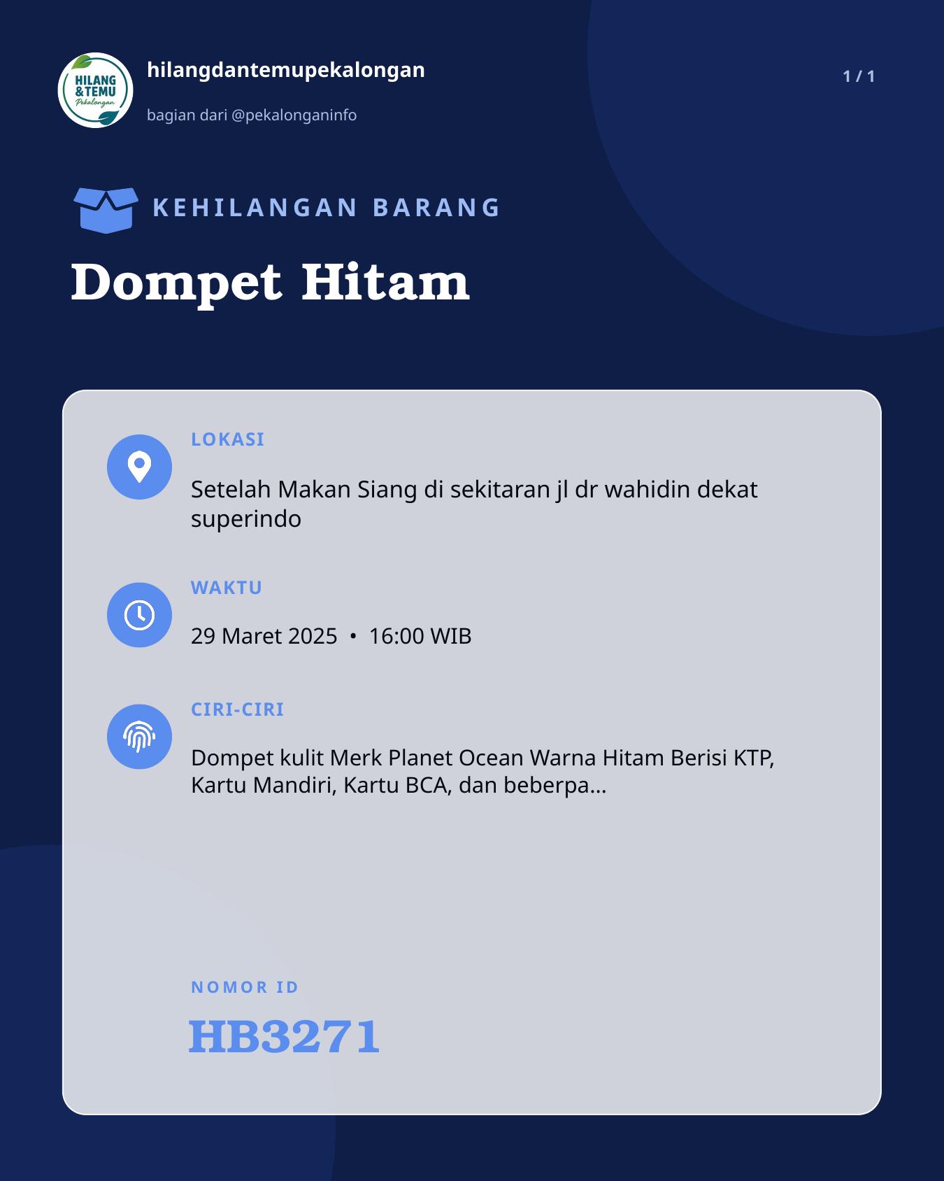 Slide laporan Dompet Hitam (HB3271)