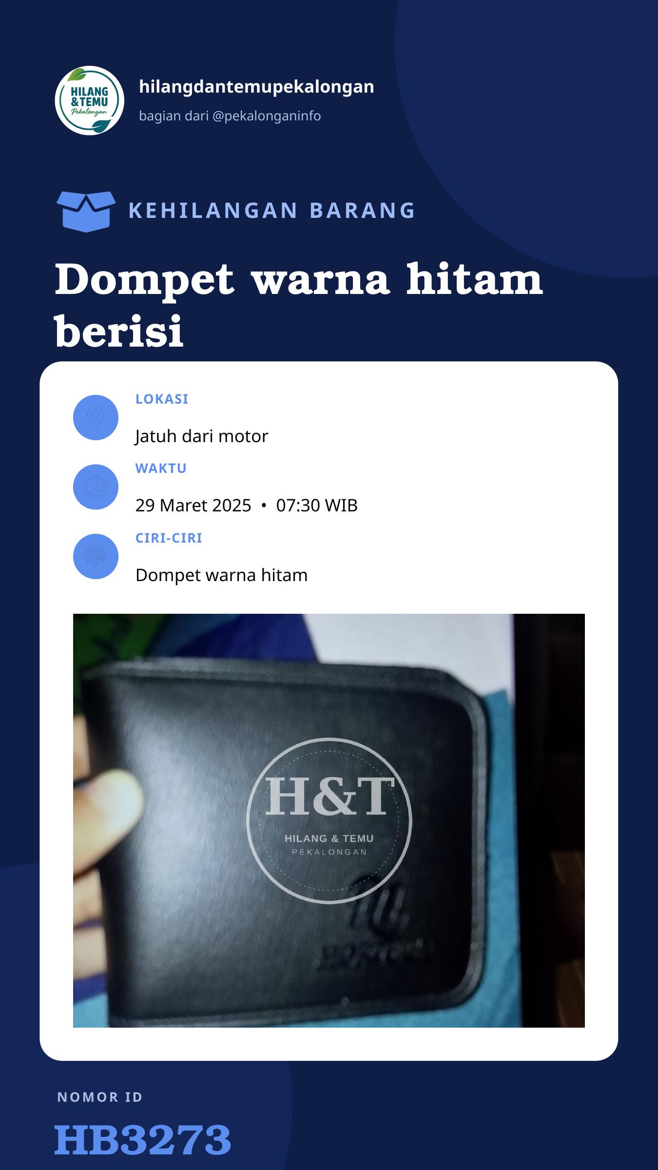 Story 9:16 laporan Dompet warna hitam berisi kartu ATM dan STNK