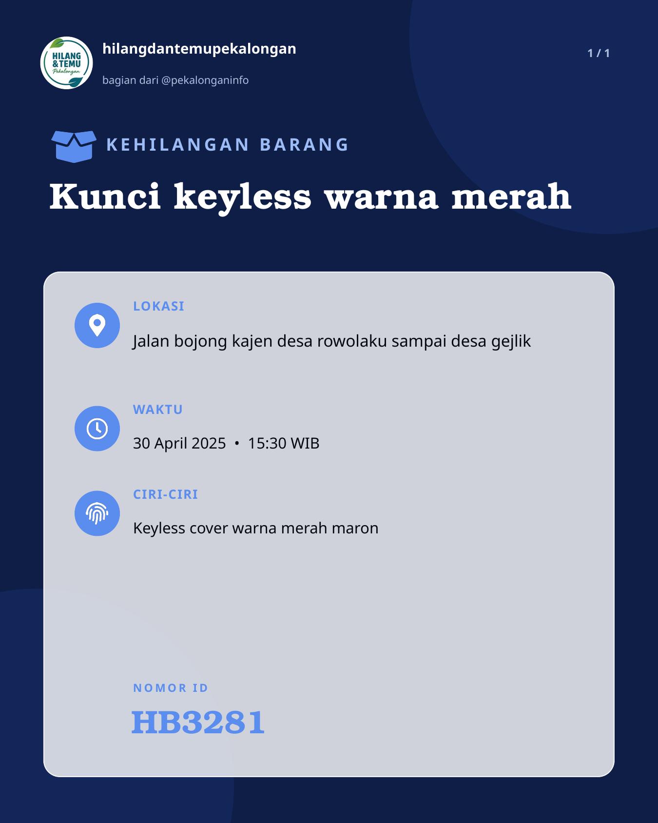 Slide laporan Kunci keyless warna merah (HB3281)