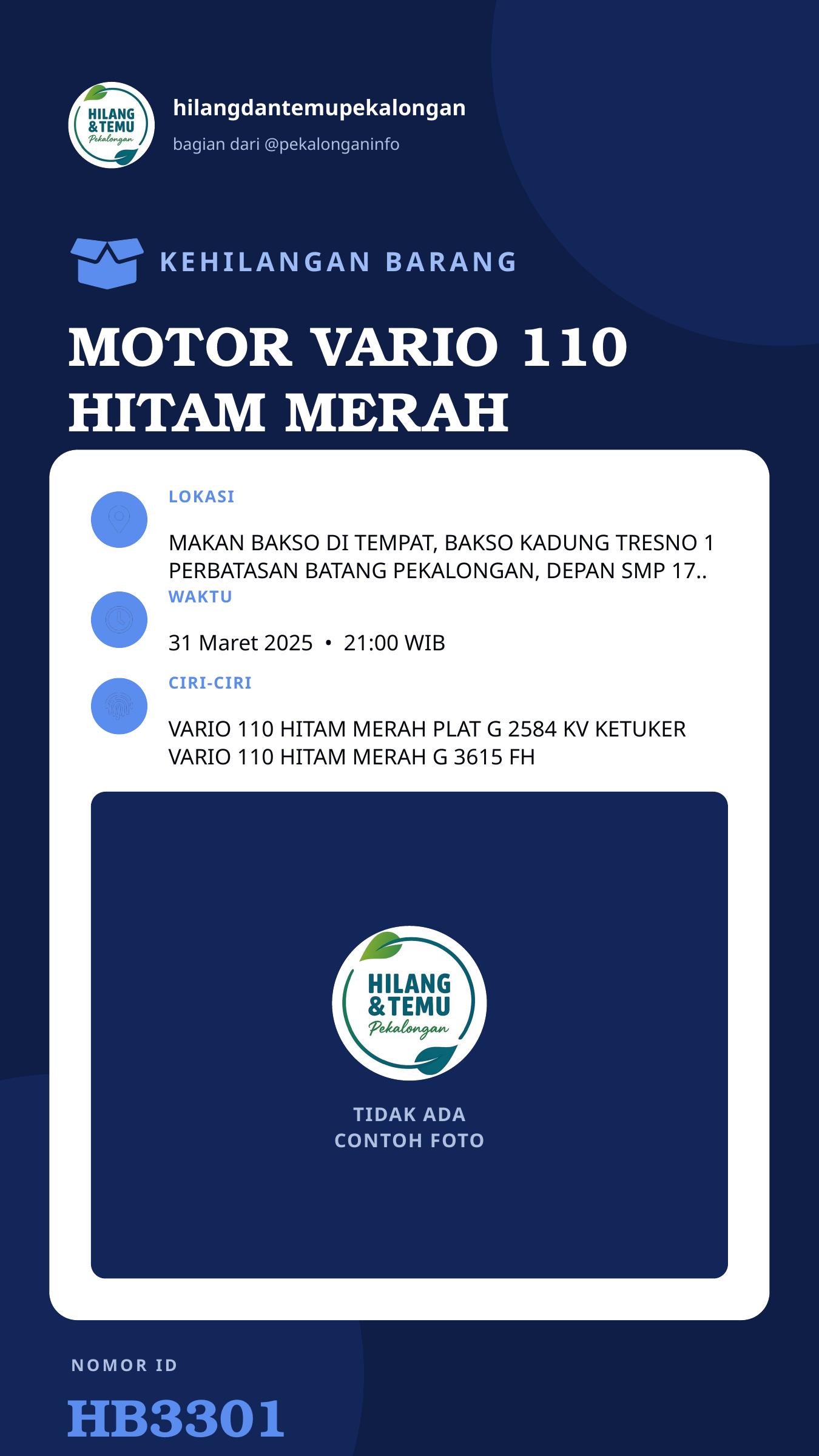 Story 9:16 laporan MOTOR VARIO 110 HITAM MERAH PLAT G 2584 KV KETUKER DENGAN VARIO 110 HITAM MERAH PLAT G 3615 FH