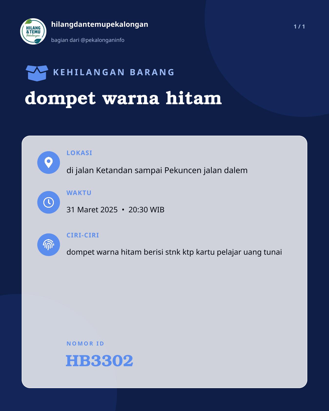 Slide laporan dompet warna hitam (HB3302)