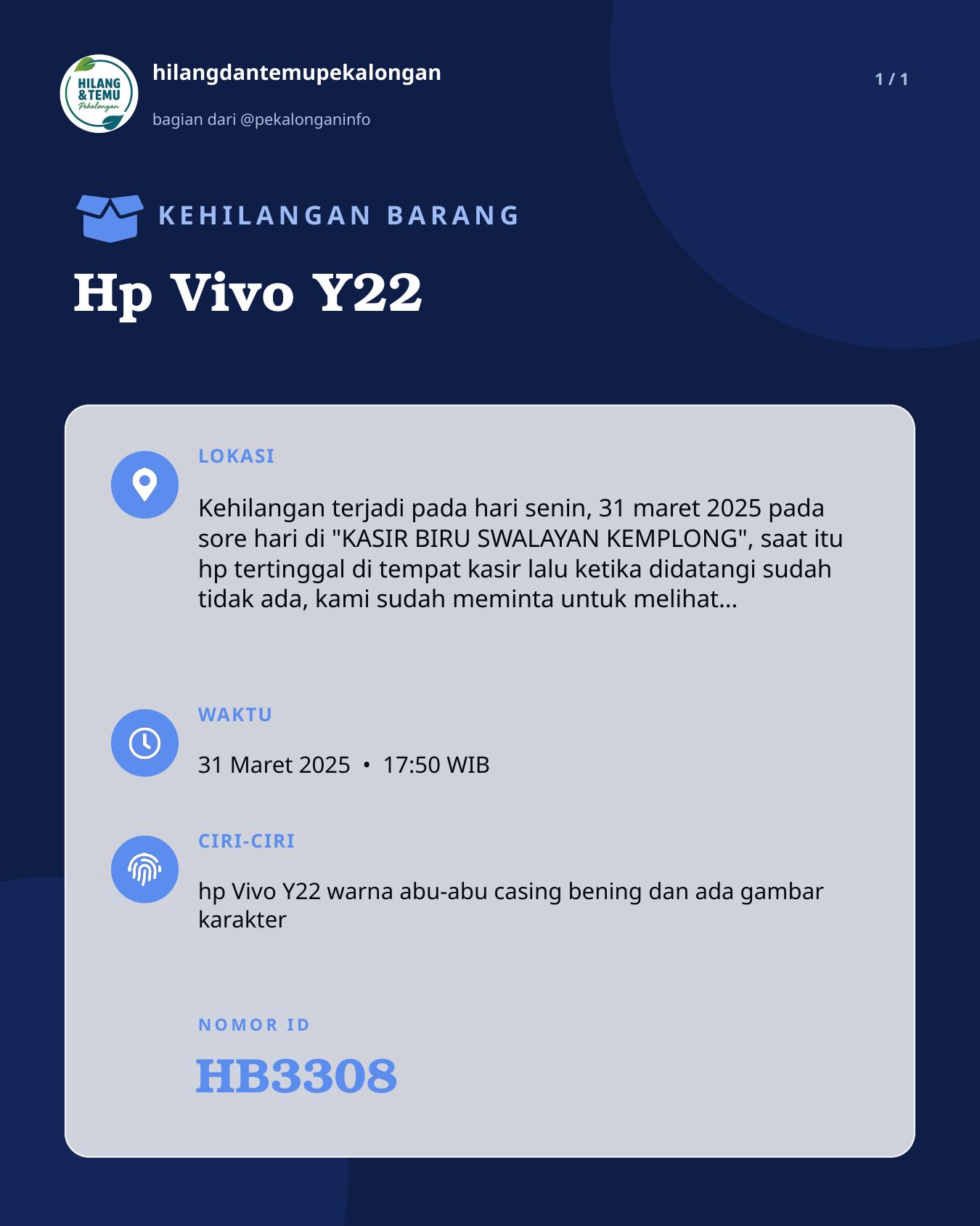 Slide laporan Hp Vivo Y22 (HB3308)