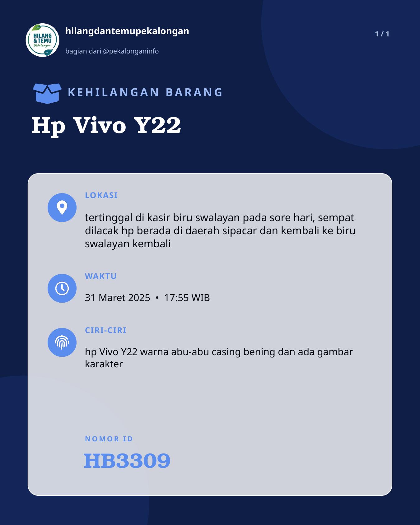 Slide laporan Hp Vivo Y22 (HB3309)