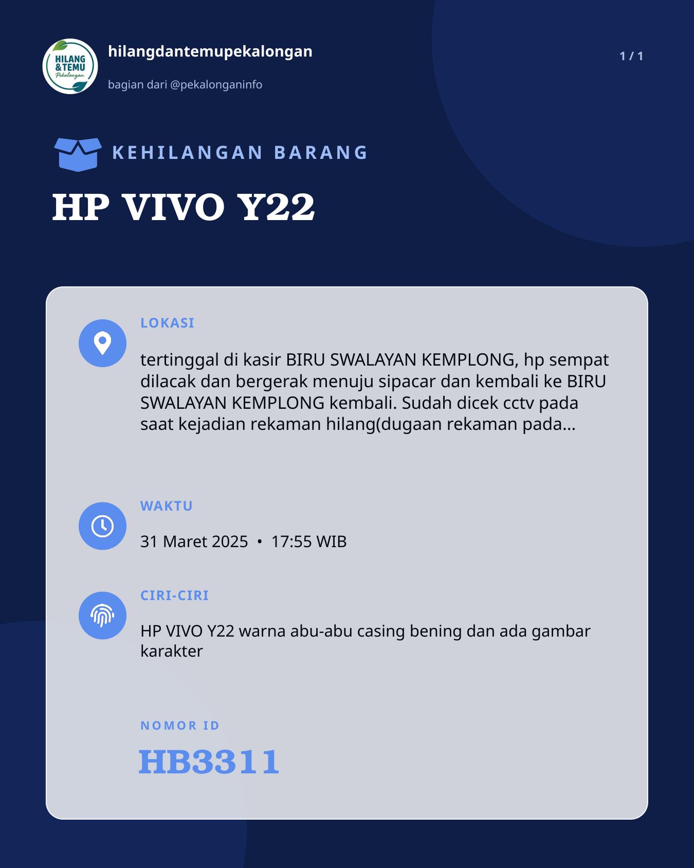 Slide laporan HP VIVO Y22 (HB3311)