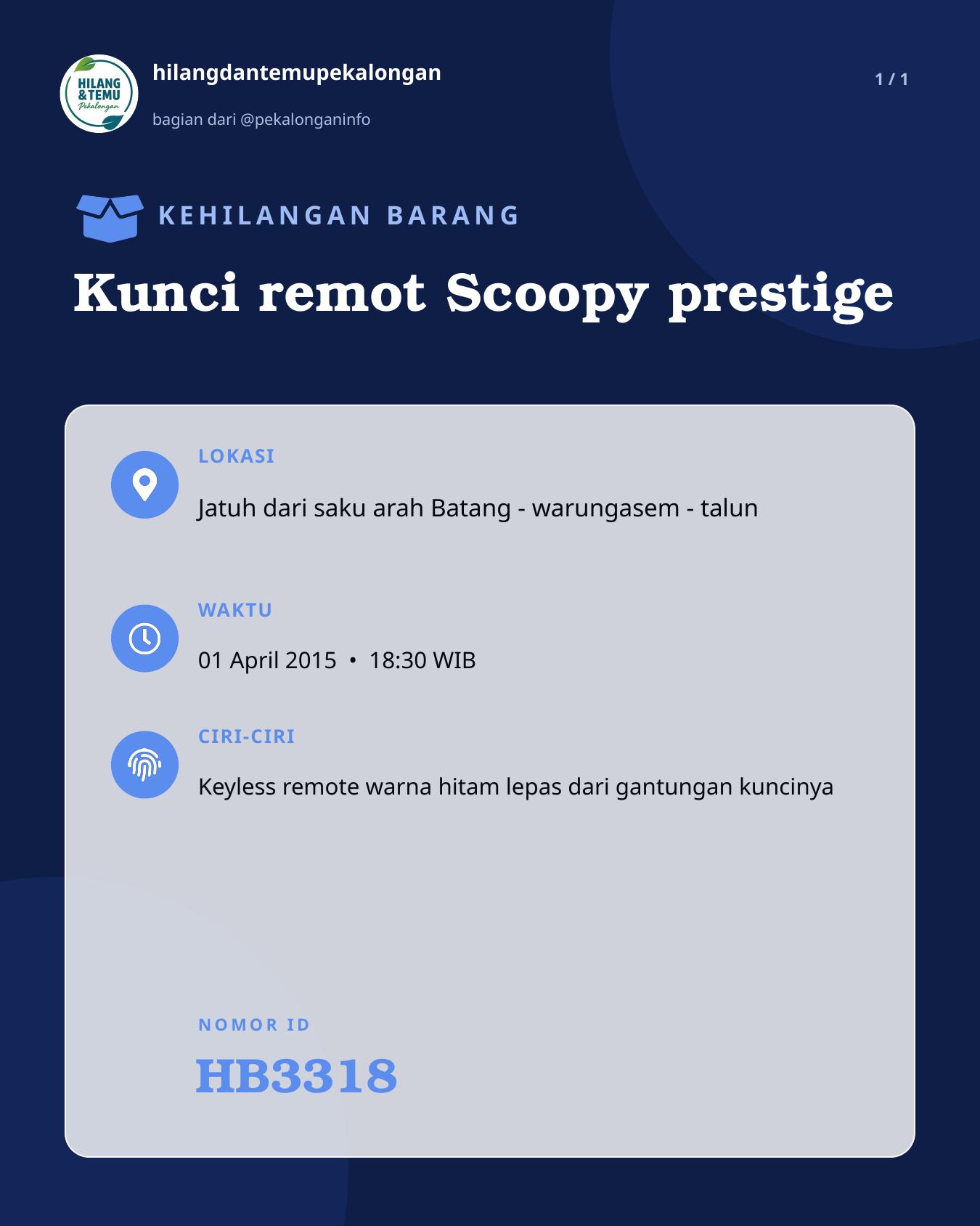 Slide laporan Kunci remot Scoopy prestige (HB3318)