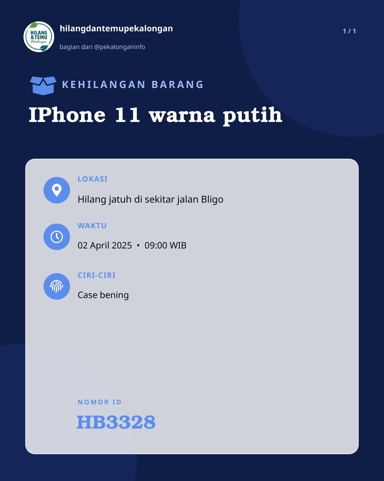 Slide laporan IPhone 11 warna putih (HB3328)