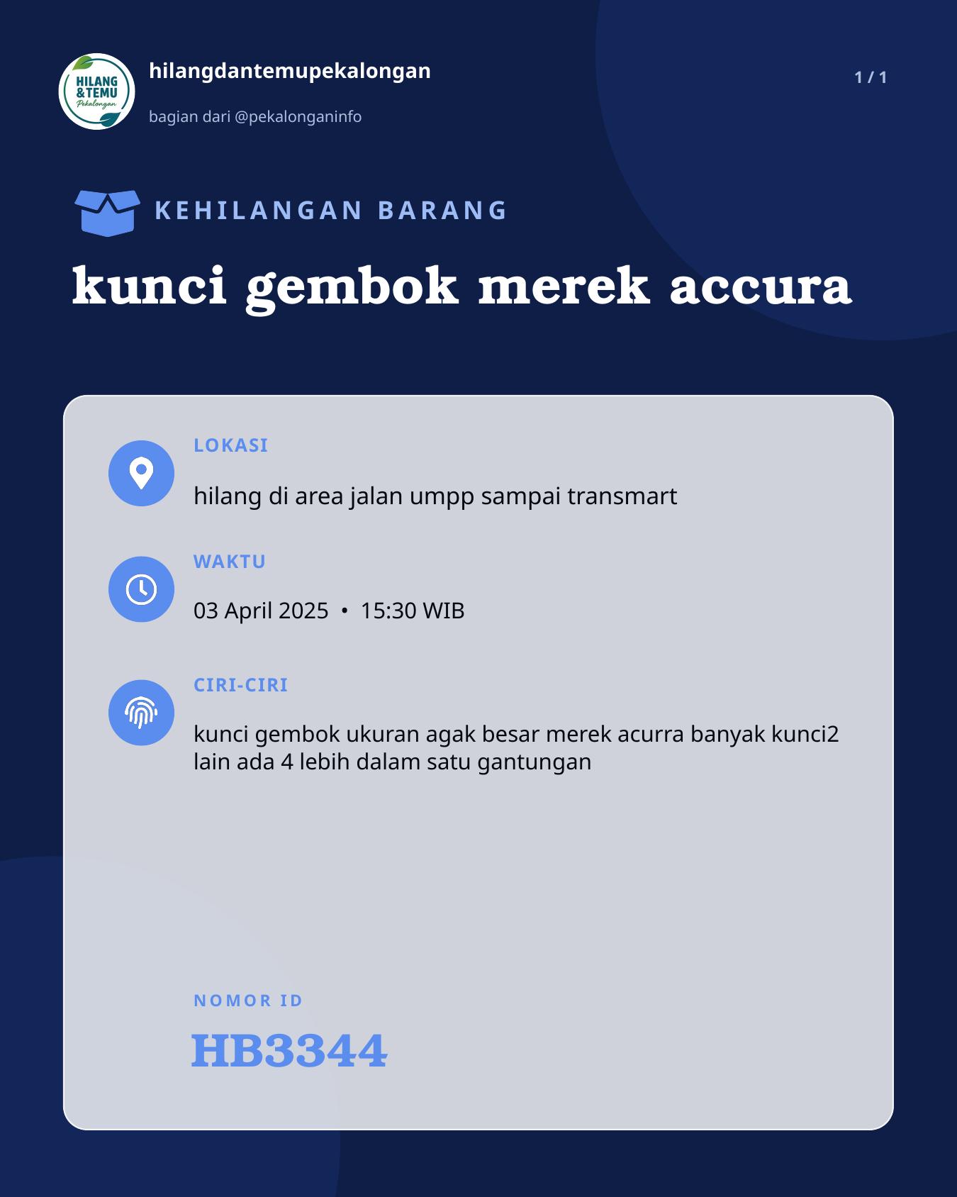 Slide laporan kunci gembok merek accura (HB3344)