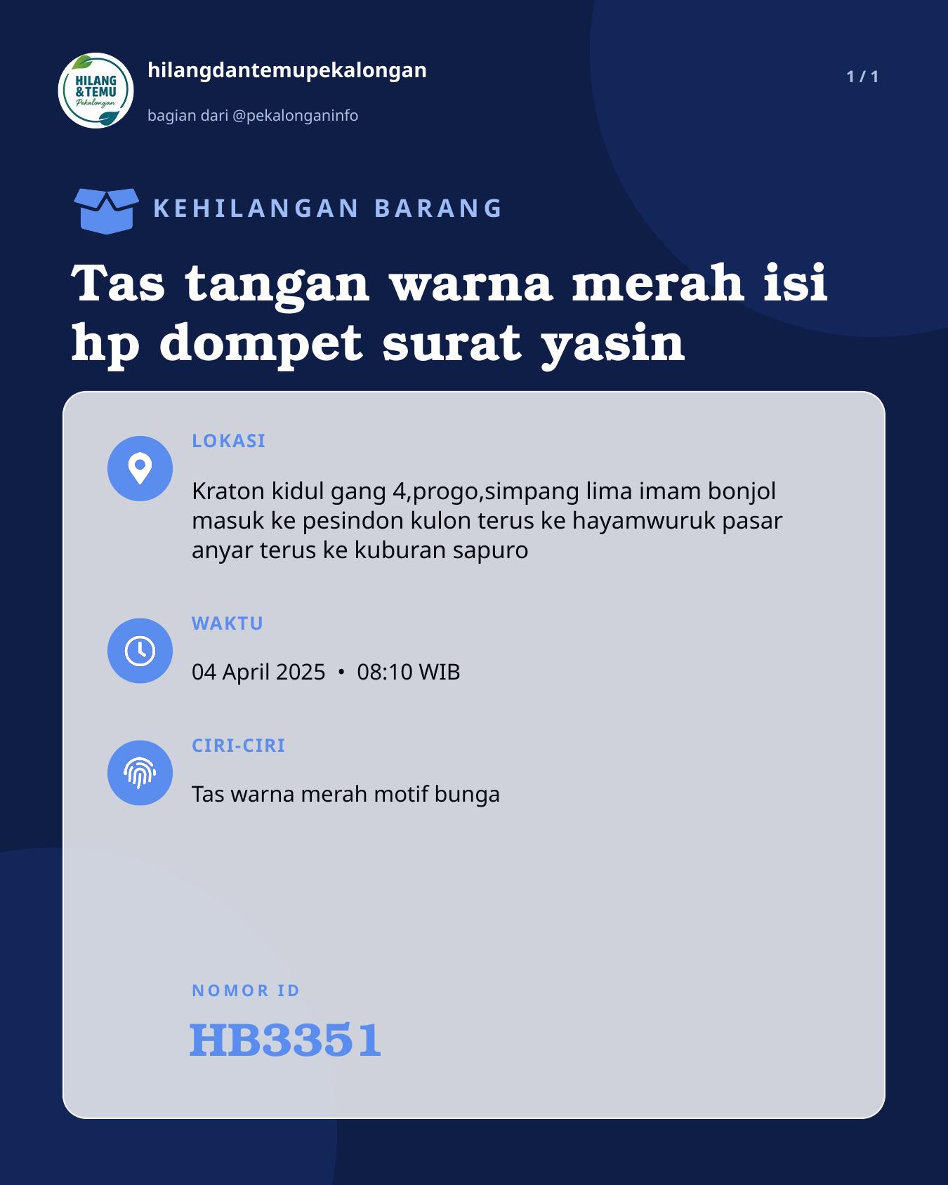 Slide laporan Tas tangan warna merah isi hp dompet surat yasin (HB3351)