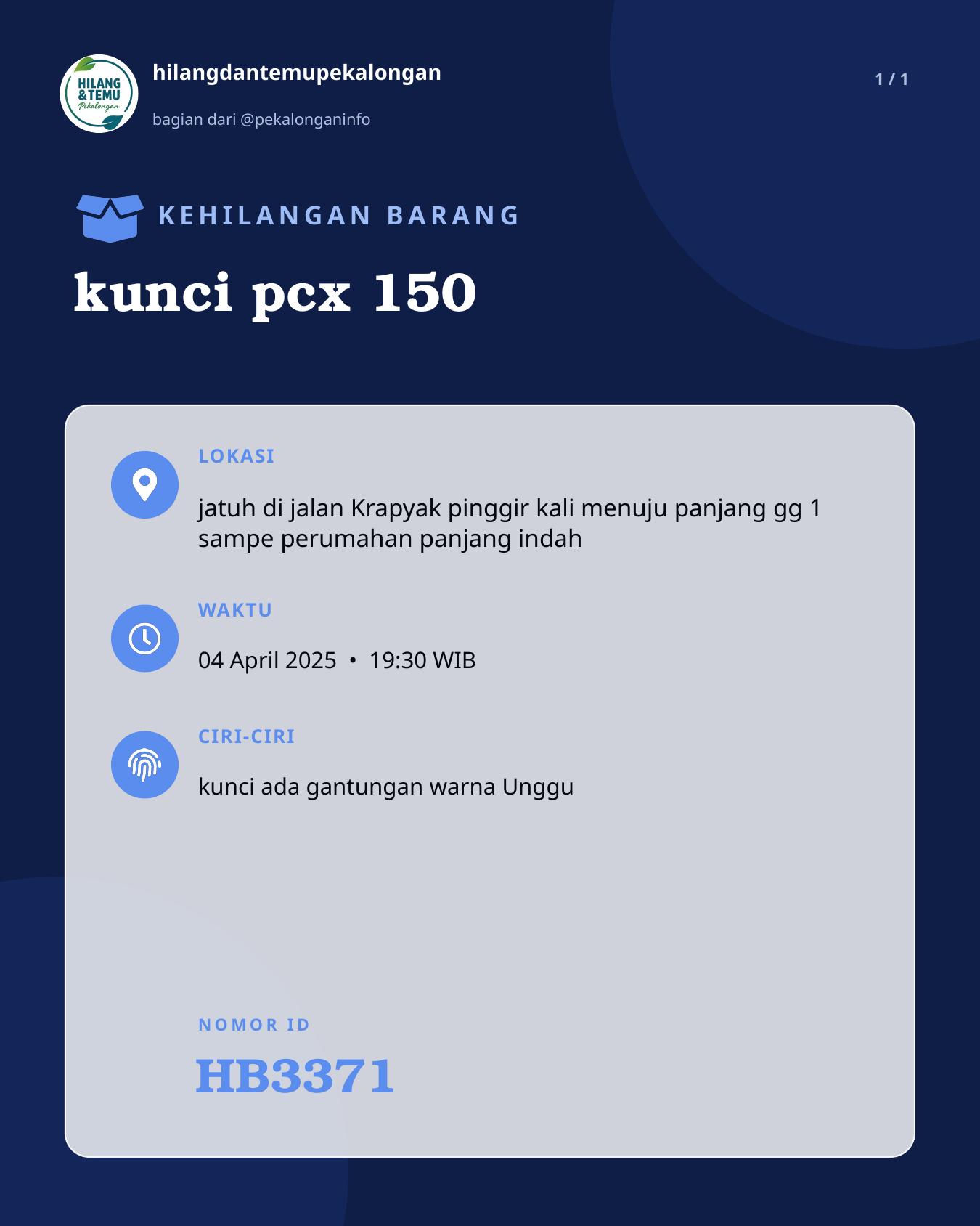 Slide laporan kunci pcx 150 (HB3371)