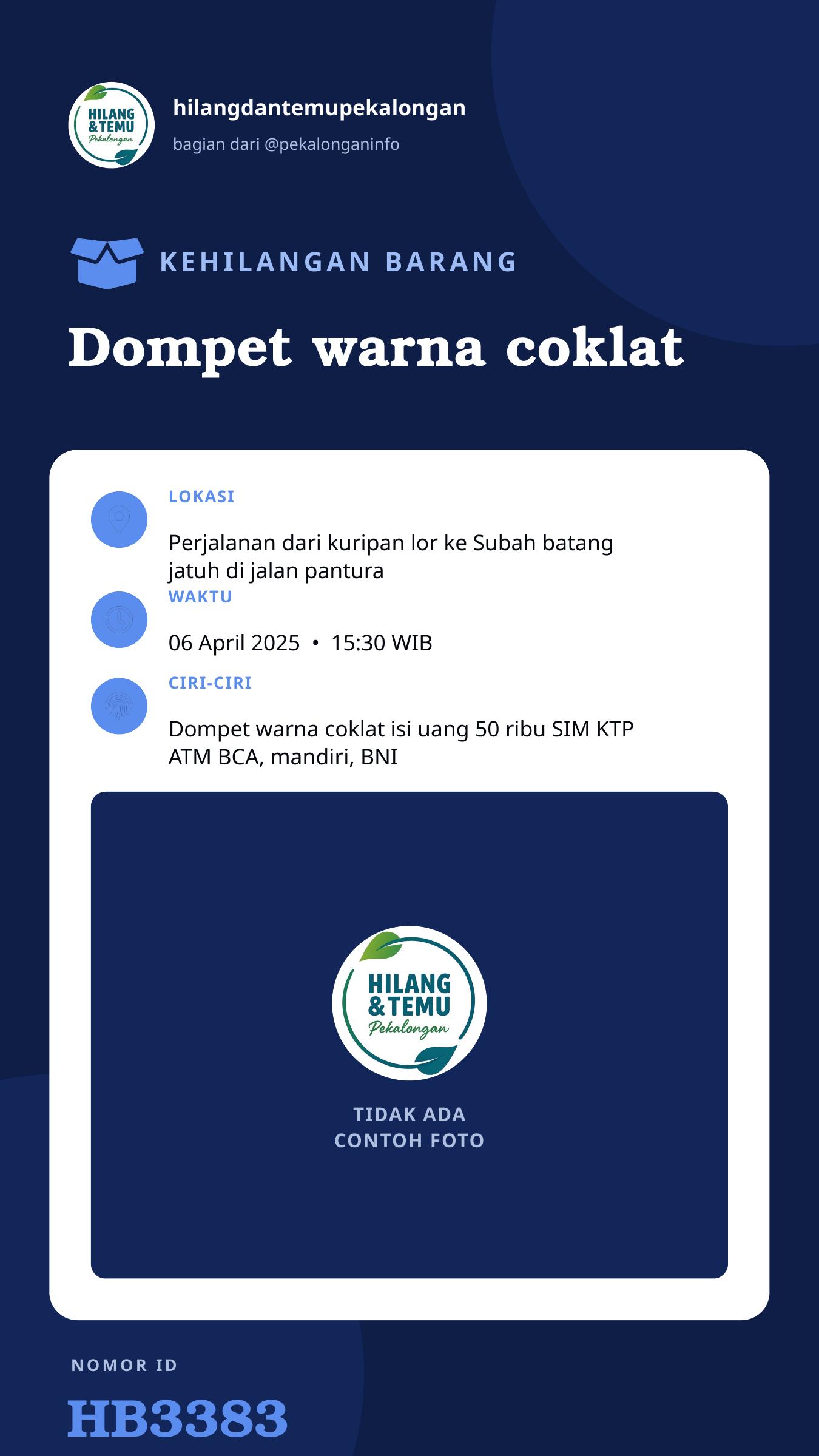 Story 9:16 laporan Dompet warna coklat