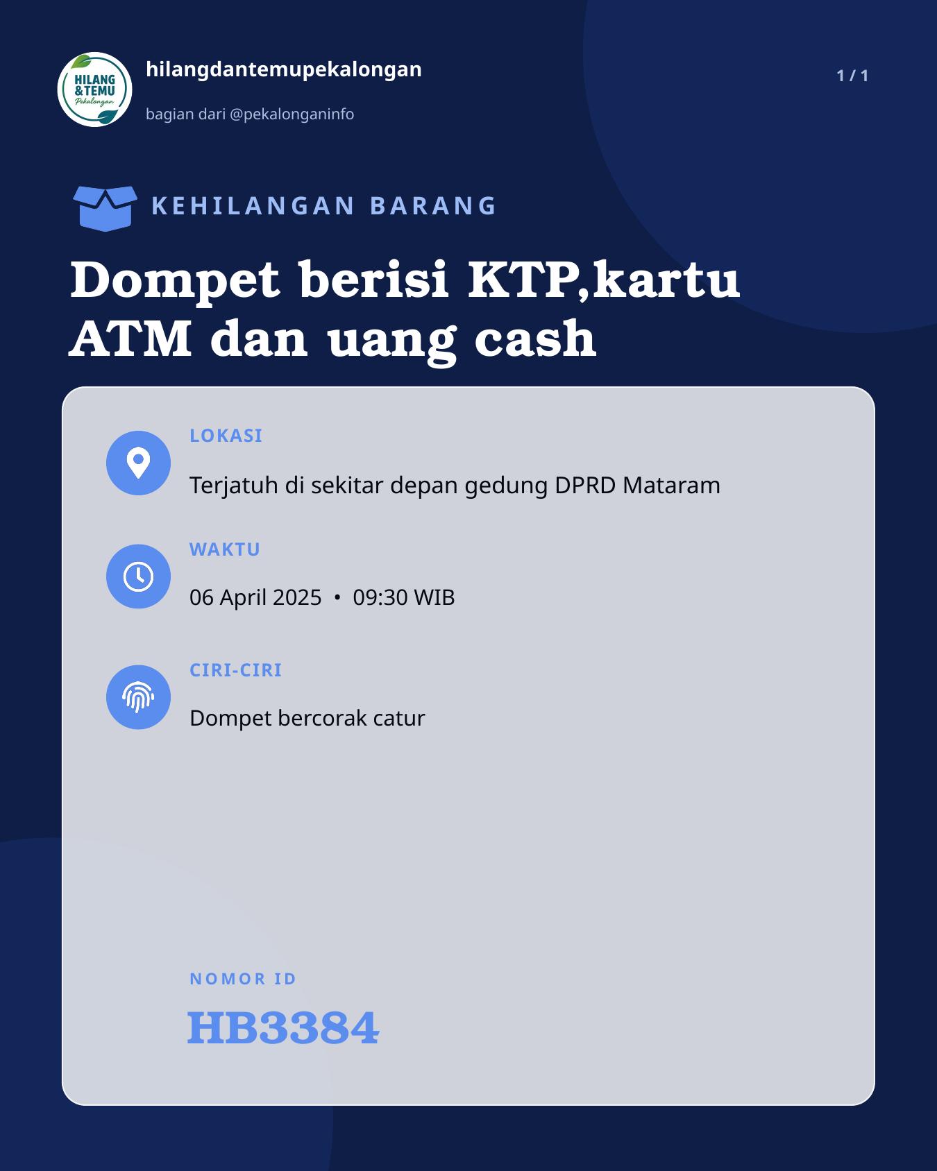 Slide laporan Dompet berisi KTP,kartu ATM dan uang cash (HB3384)
