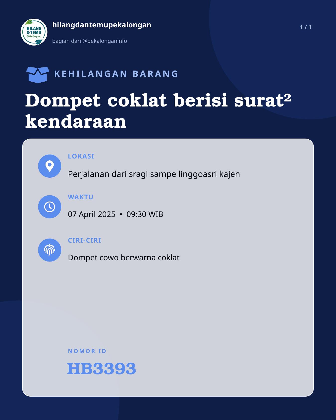 Slide laporan Dompet coklat berisi surat² kendaraan (HB3393)