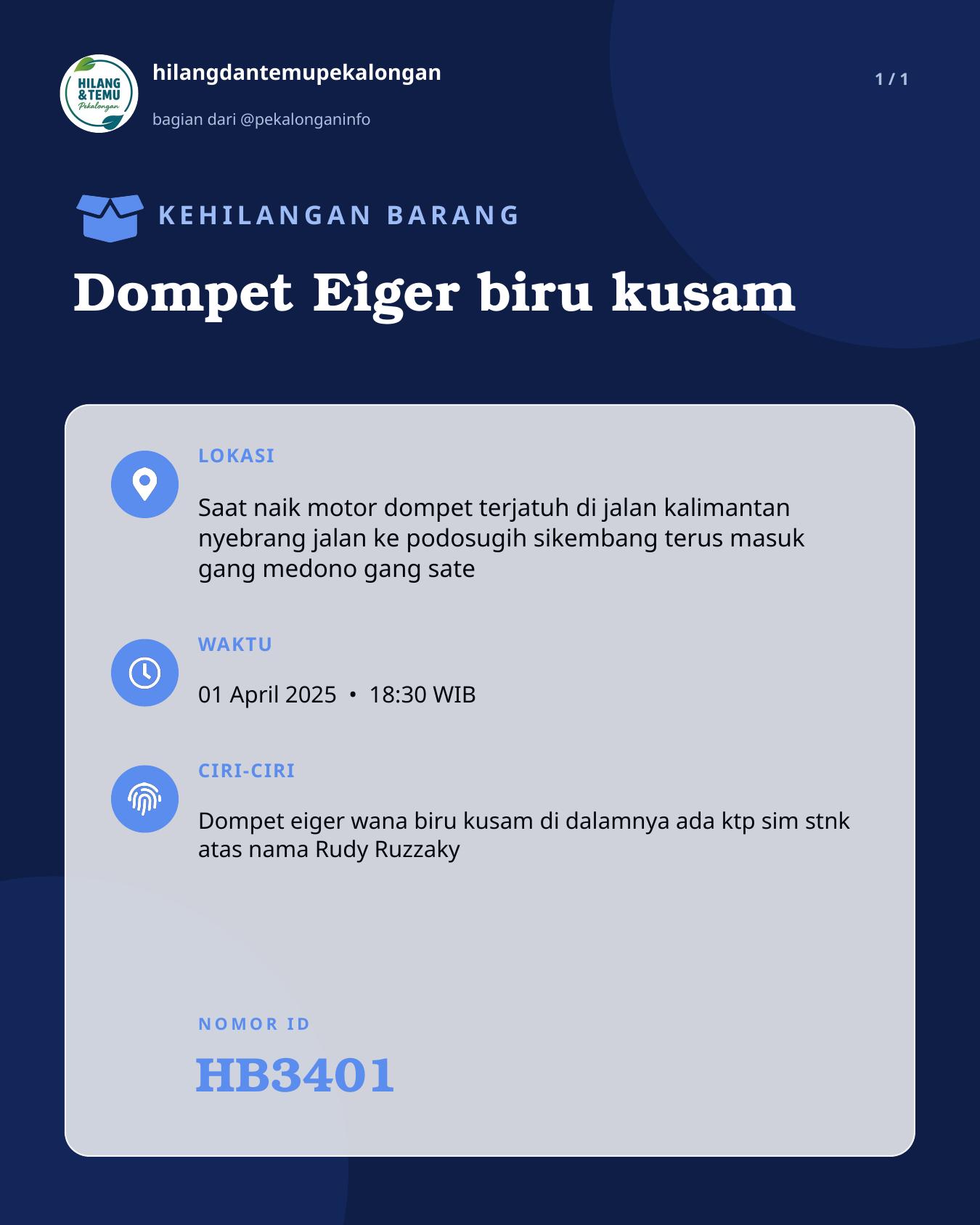 Slide laporan Dompet Eiger biru kusam (HB3401)