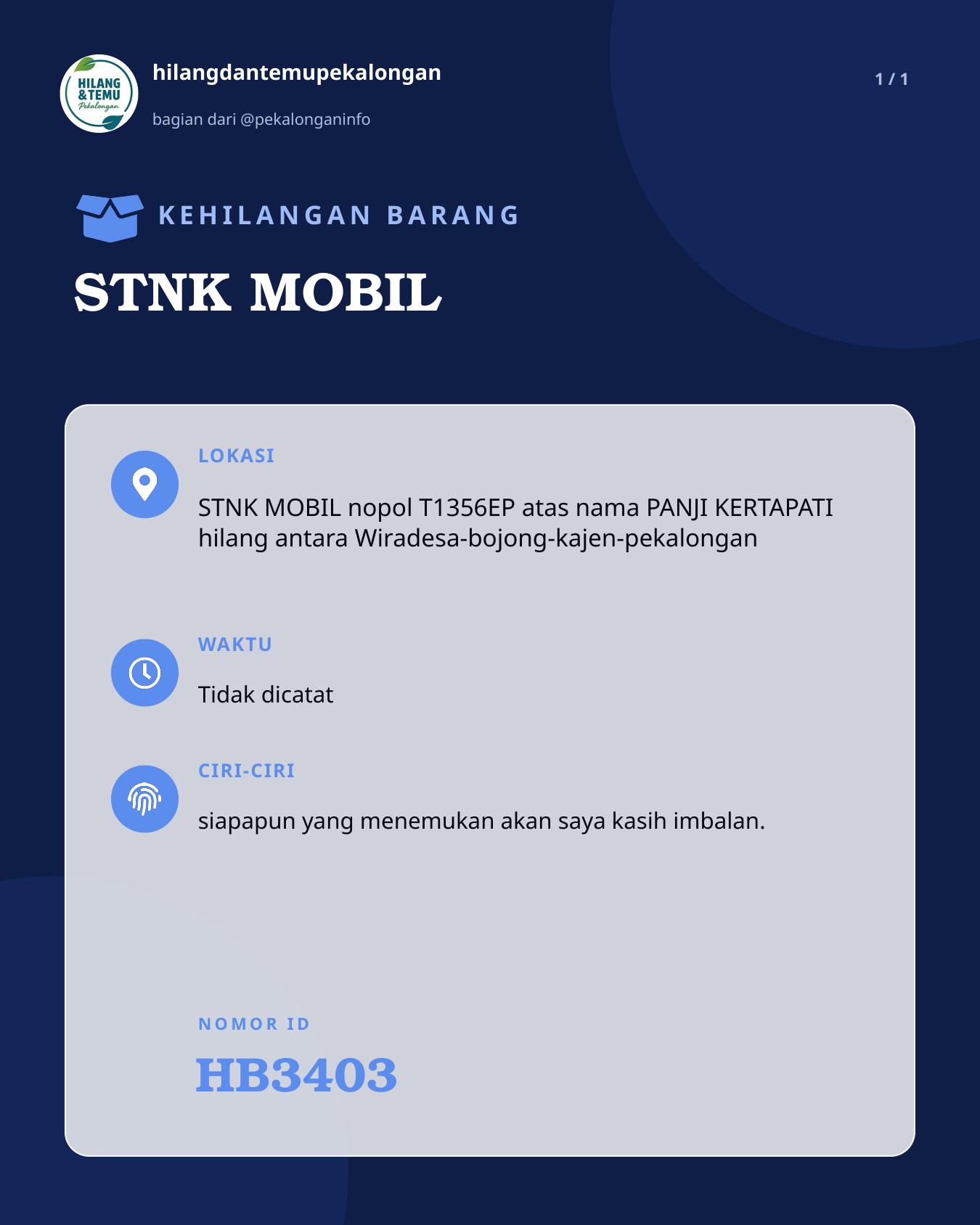Slide laporan STNK MOBIL (HB3403)