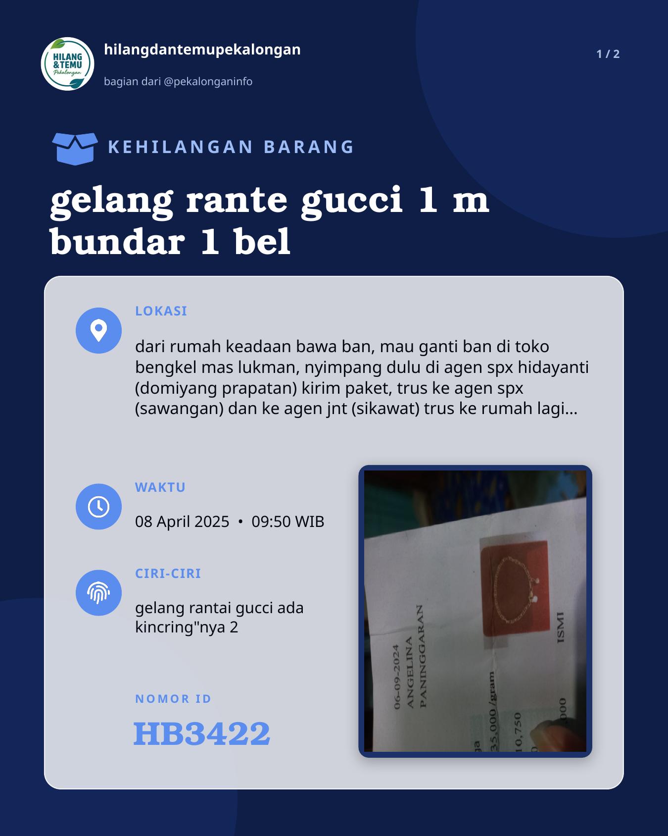 Slide 1 laporan gelang rante gucci 1 m bundar 1 bel