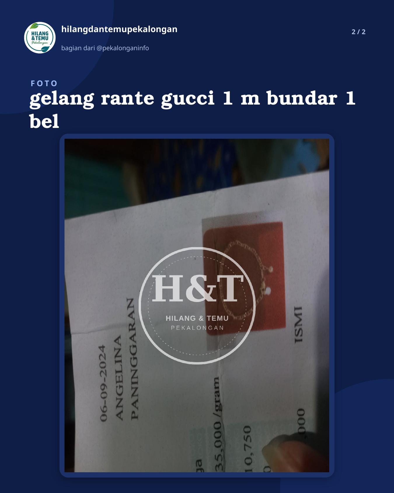 Slide 2 laporan gelang rante gucci 1 m bundar 1 bel
