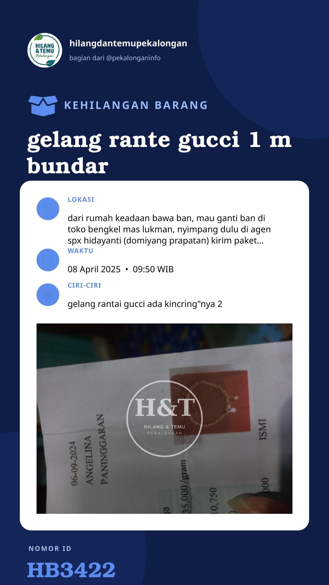 Story 9:16 laporan gelang rante gucci 1 m bundar 1 bel