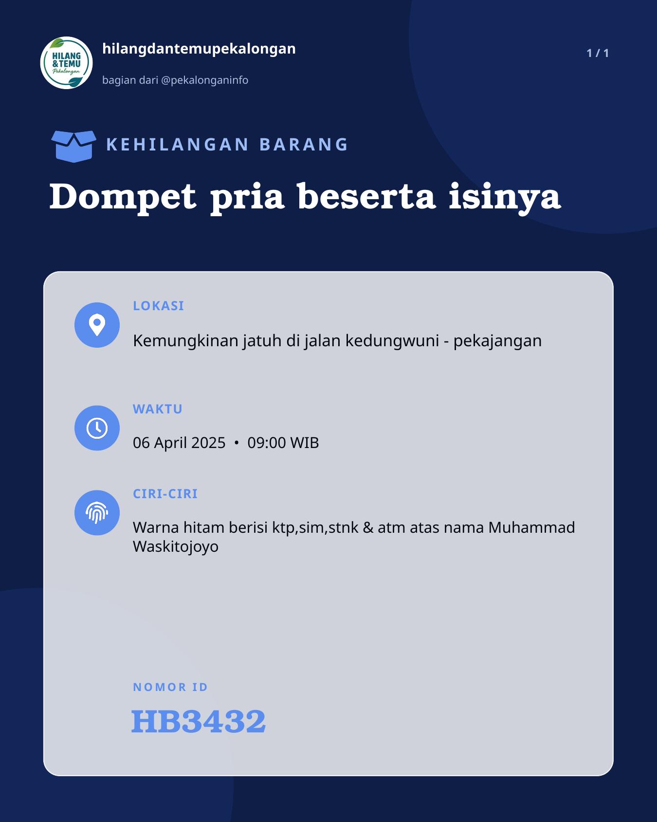 Slide laporan Dompet pria beserta isinya (HB3432)