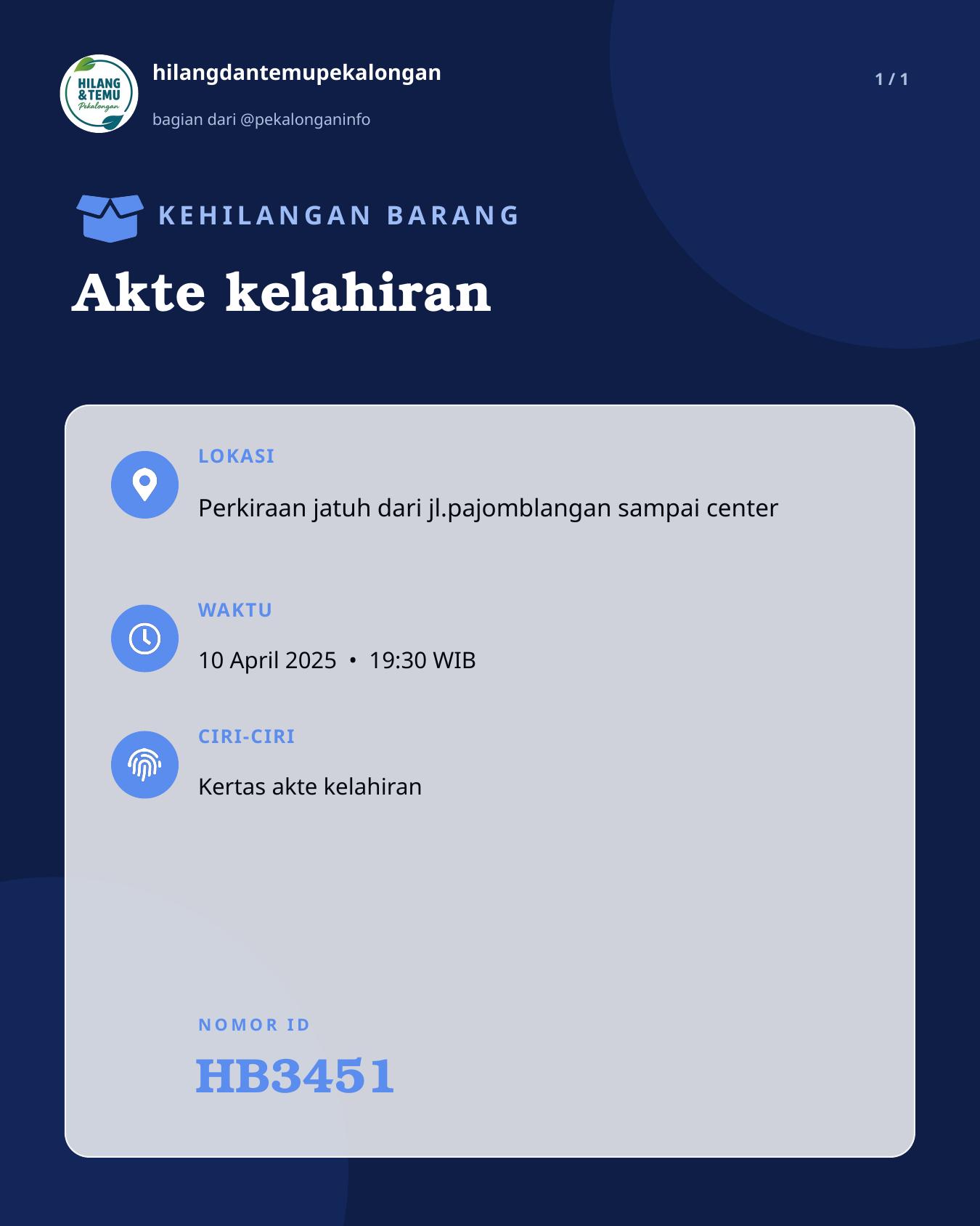 Slide laporan Akte kelahiran (HB3451)