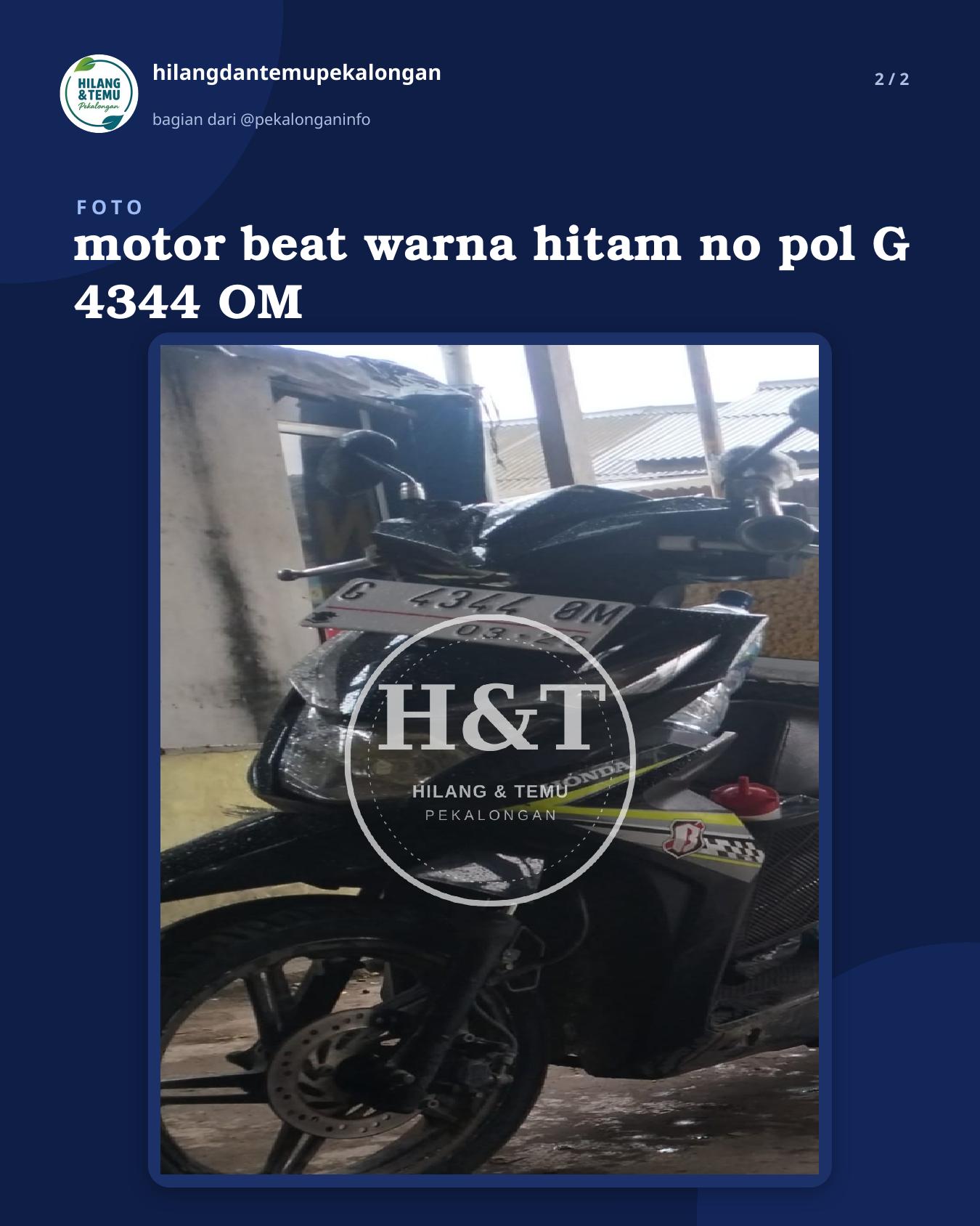 Slide 2 laporan motor beat warna hitam no pol G 4344 OM