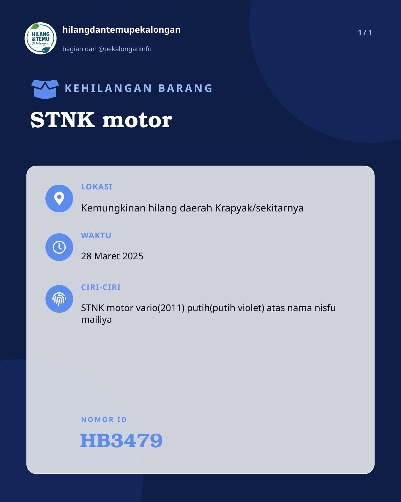 Slide laporan STNK motor (HB3479)