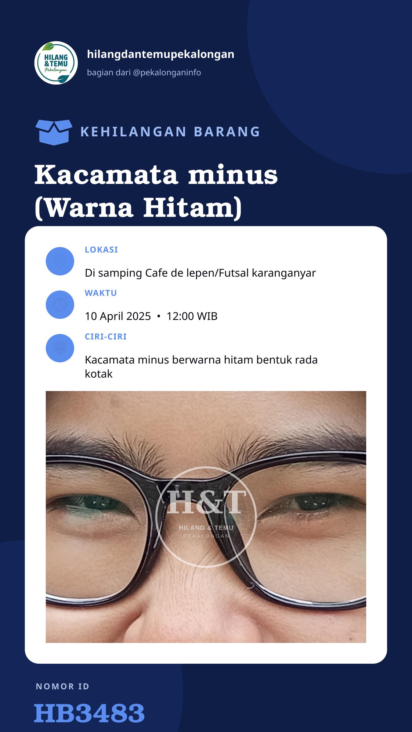Story 9:16 laporan Kacamata minus (Warna Hitam)
