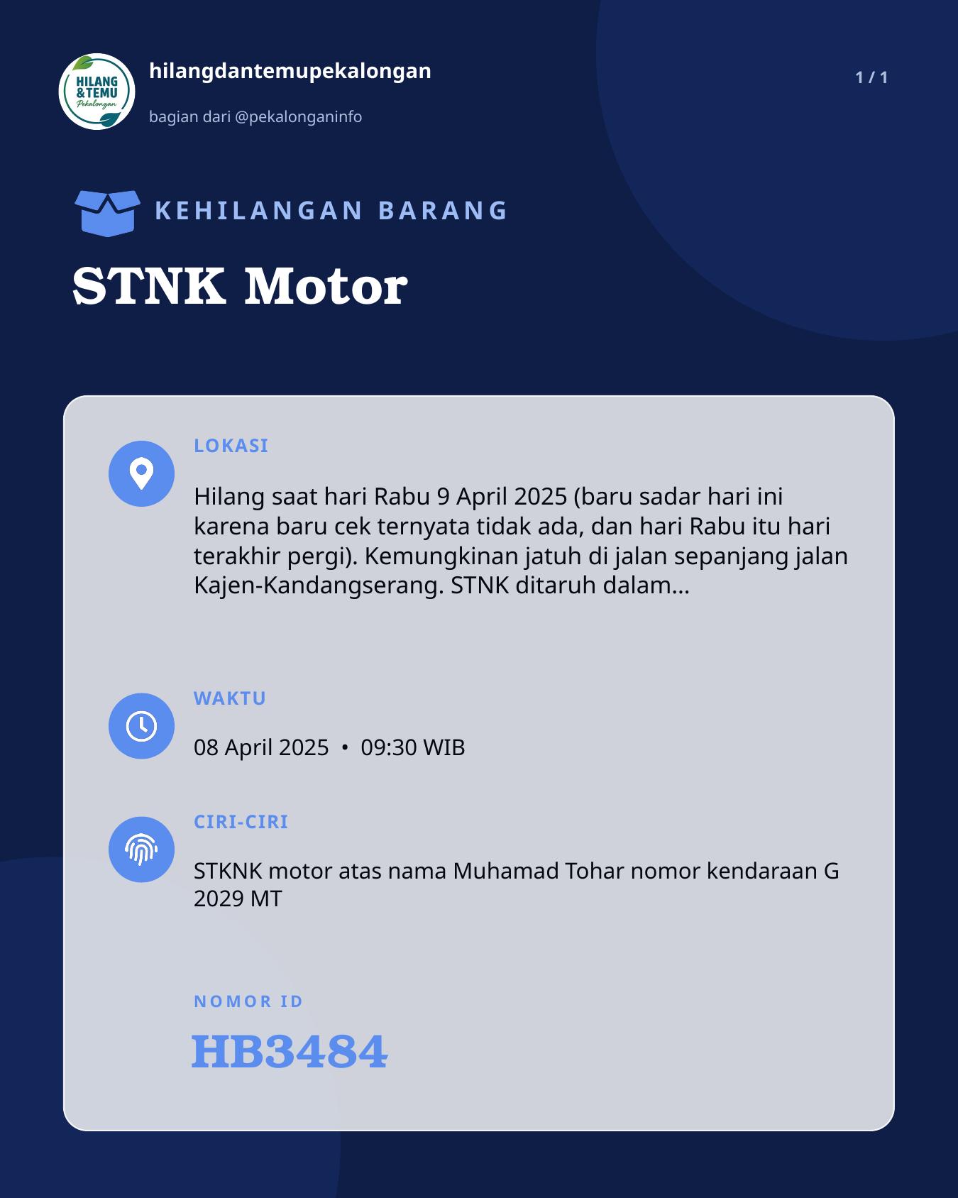 Slide laporan STNK Motor (HB3484)