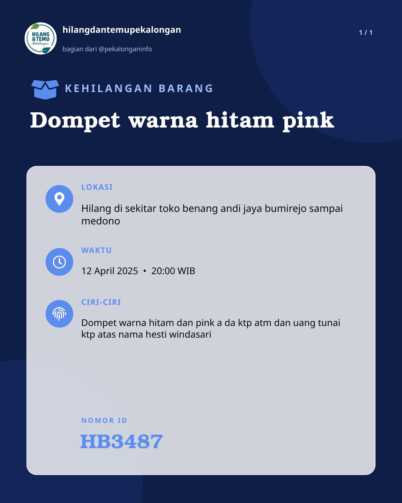 Slide laporan Dompet warna hitam pink (HB3487)
