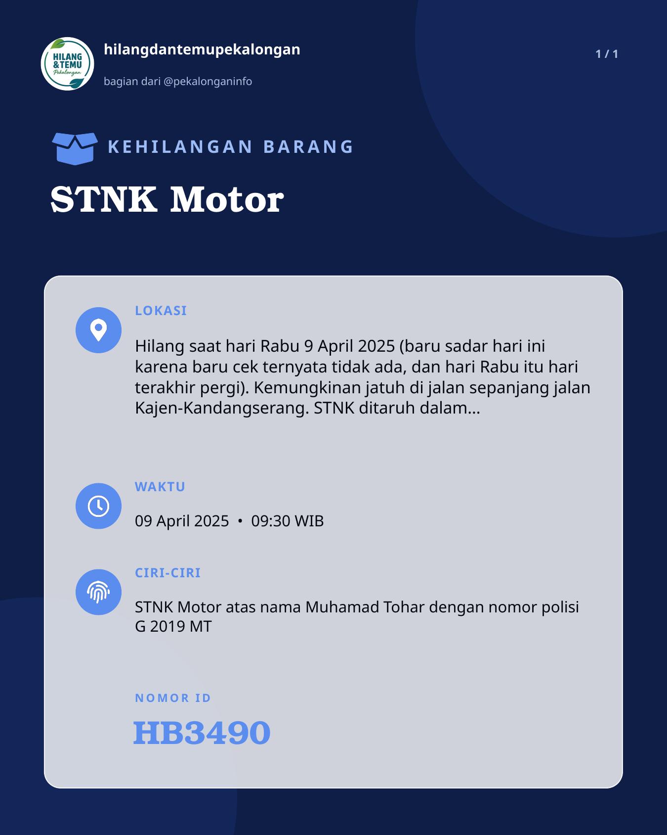 Slide laporan STNK Motor (HB3490)
