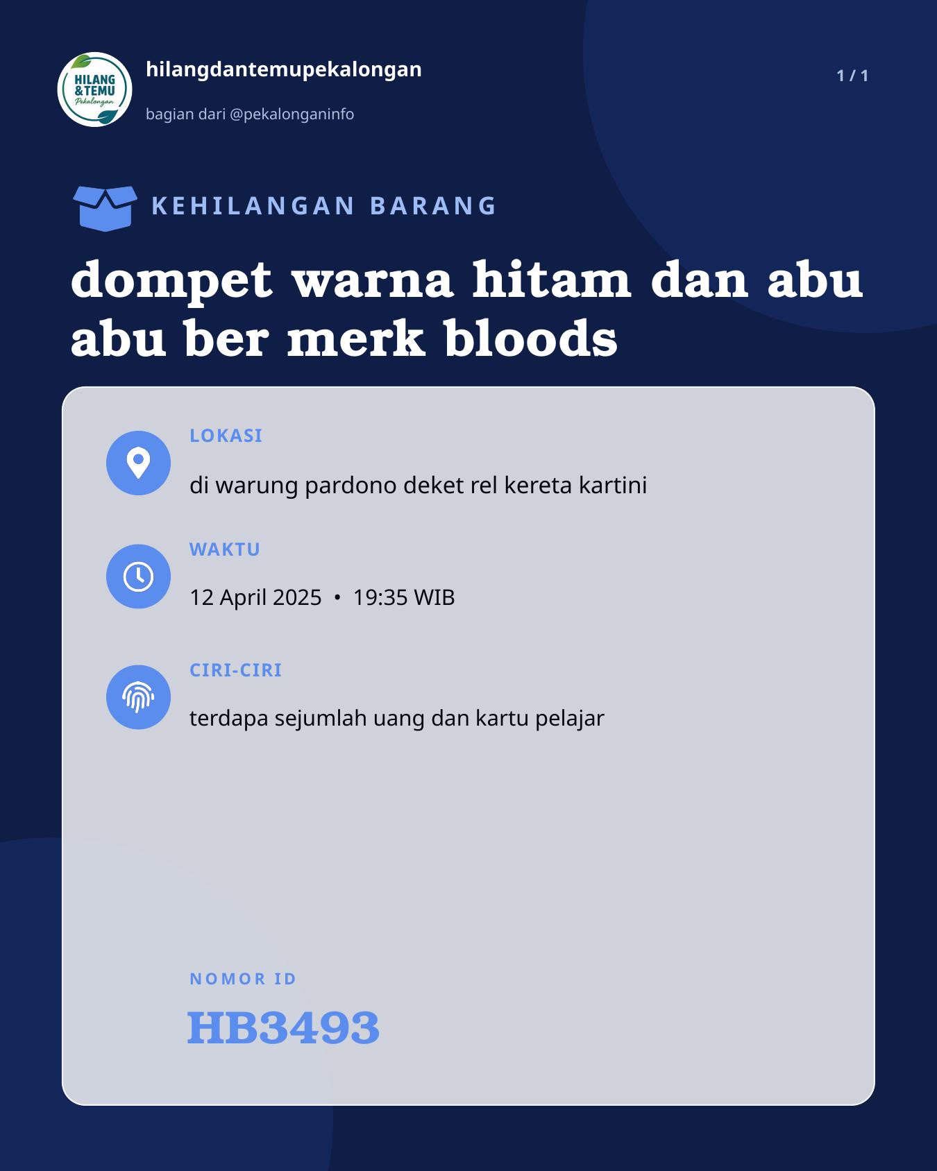Slide laporan dompet warna hitam dan abu abu ber merk bloods (HB3493)