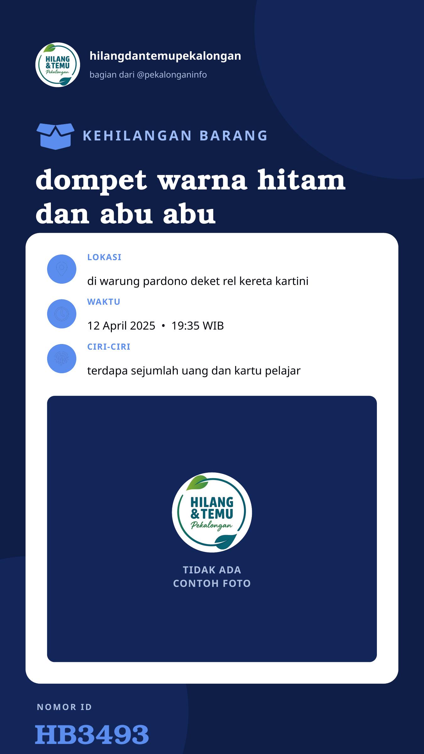 Story 9:16 laporan dompet warna hitam dan abu abu ber merk bloods