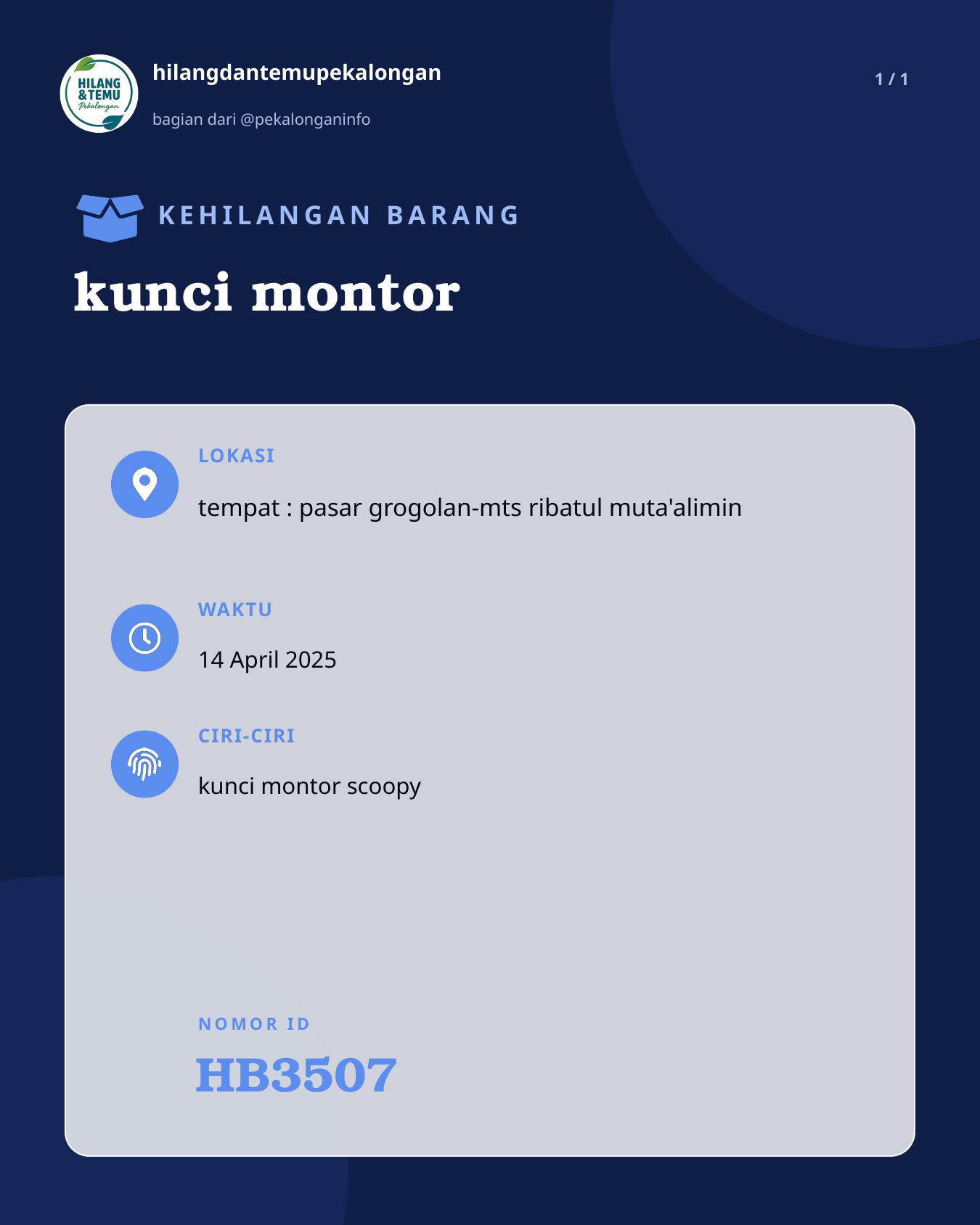 Slide laporan kunci montor (HB3507)