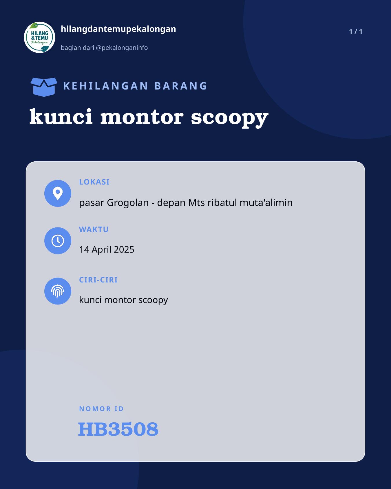 Slide laporan kunci montor scoopy (HB3508)