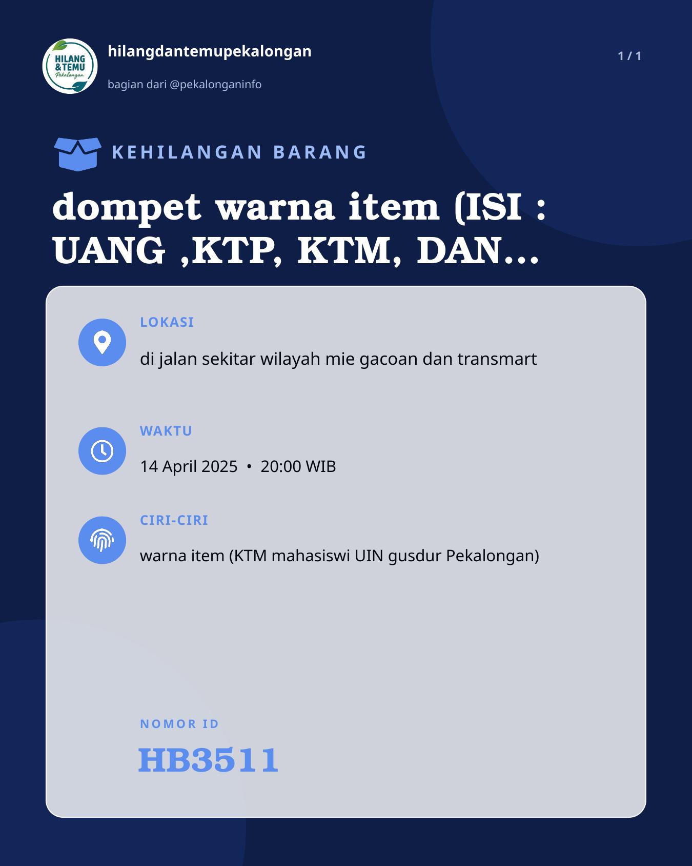 Slide laporan dompet warna item (ISI : UANG ,KTP, KTM, DAN ATM ) (HB3511)